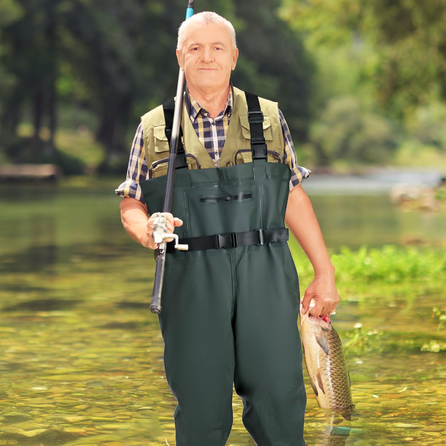 QWORK® Vadeadores de Pesca para Hombres y Mujeres, Vadeadores de Pecho para Estanque Impermeables y Transpirables con Botas, para Pesca, Caza y Agricultura