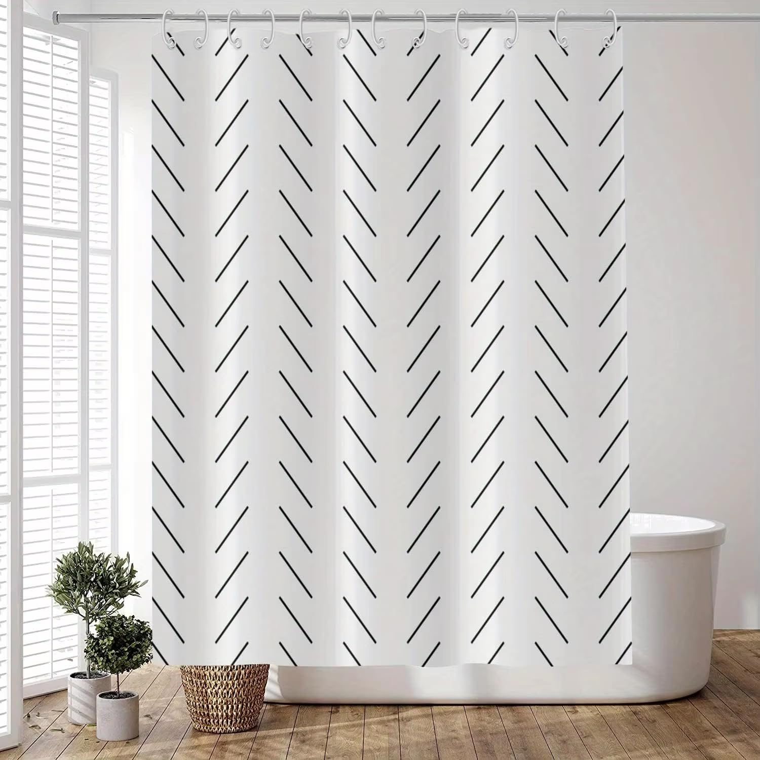 GFRYIIO Boho Chic Black & White Striped Shower Curtain Waterproof Polyester with Hooks, Machine Washable for Home & Hotel Bathrooms 110x200cm/43x79in(WxH)