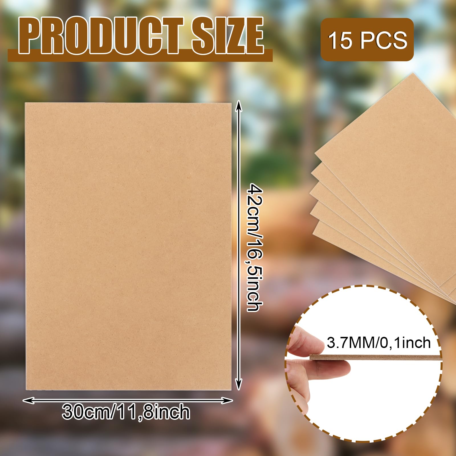 15 unidades A3 MDF, 420 x 300 x 4 mm, tablero de madera contrachapada DIN A3, placas de madera contrachapada para manualidades, madera contrachapada de álamo de 4 mm, tablero de fibra de