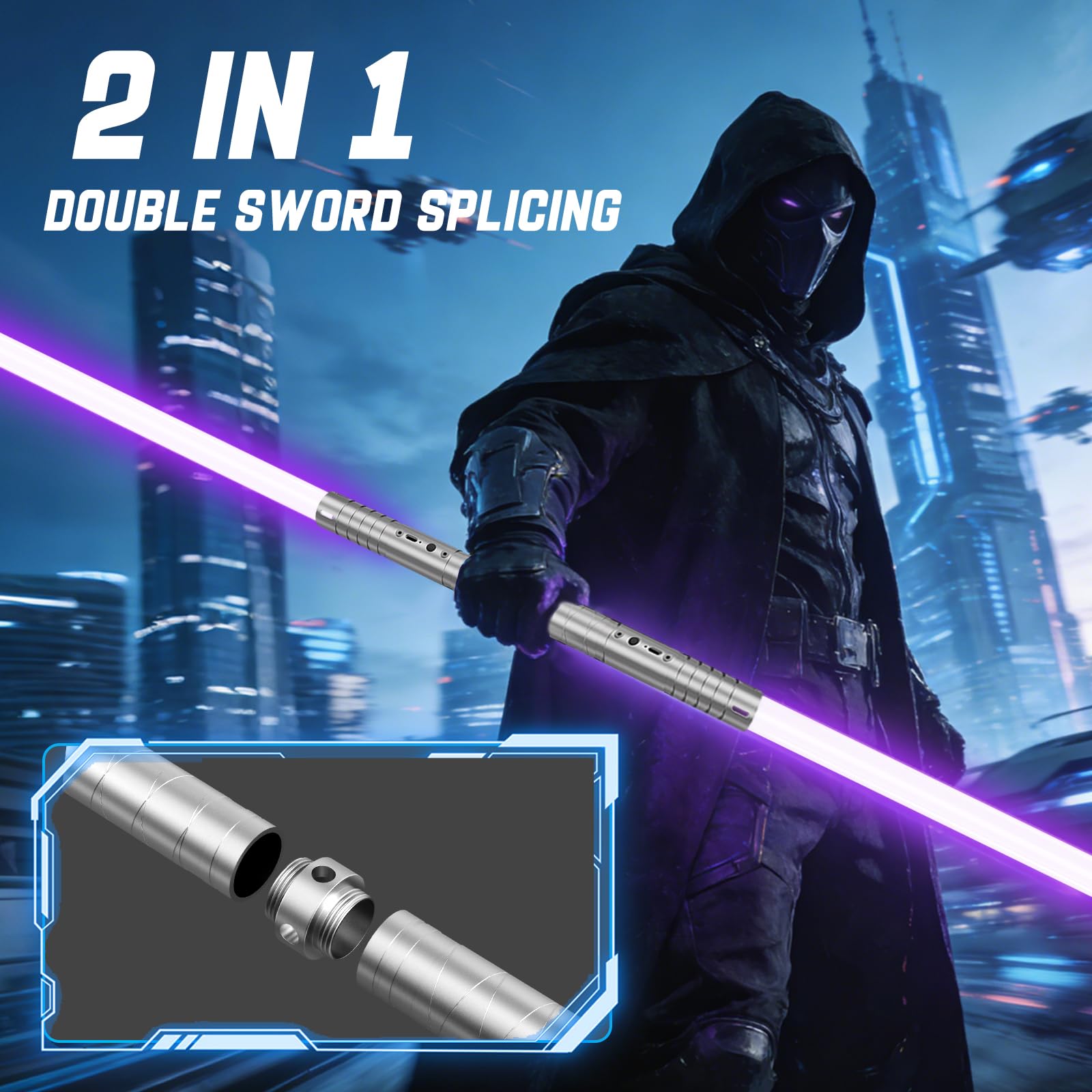 2PC RGB 20 Colori Duell Lightsaber 4 Suoni USB-C Ricaricabile Pulizia in Metallo Rimovibile