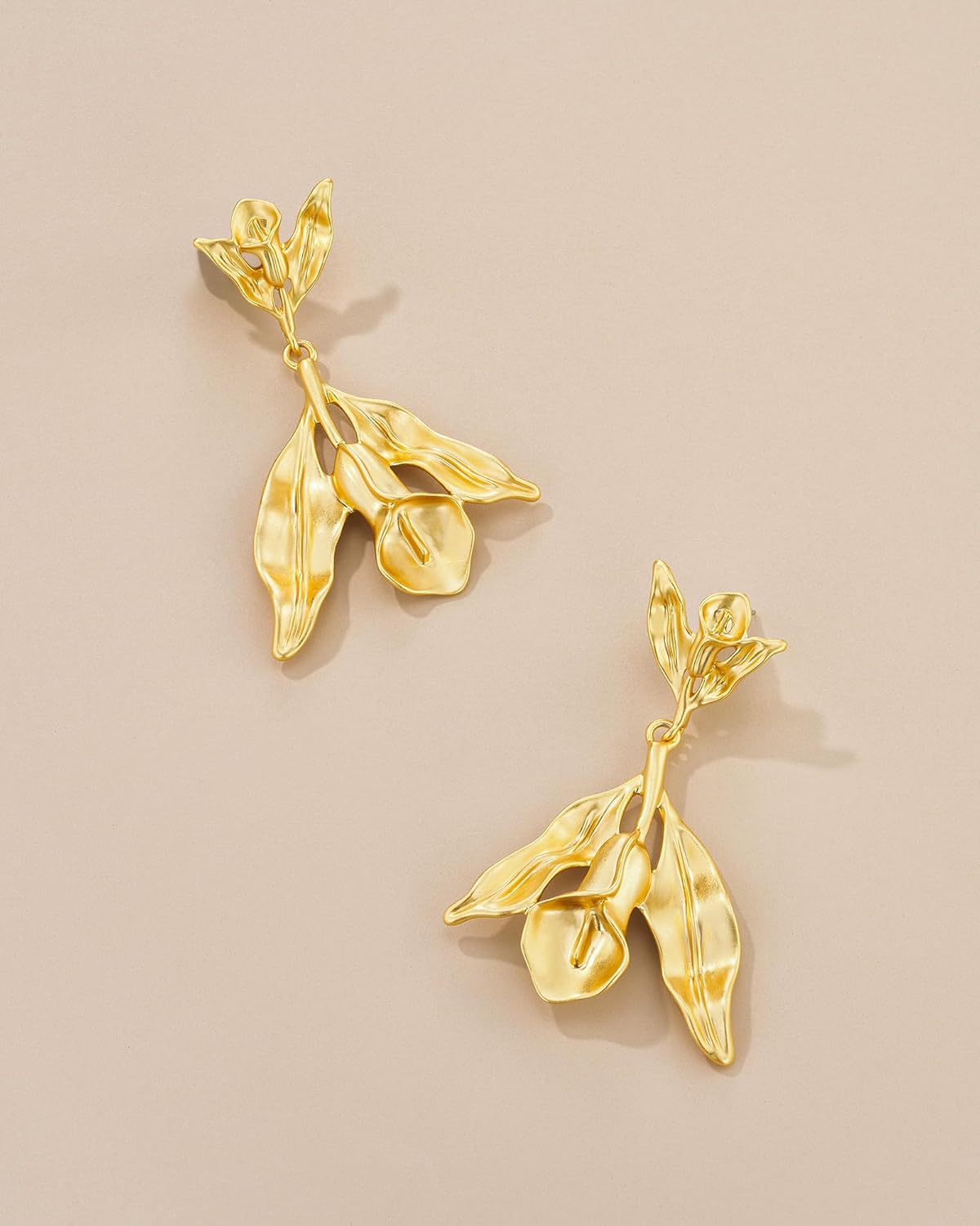 18K Gold Plated Two Tone Dangle Statement Earrings for Women by SNGIA, Handmade Trendy Summer Leaf Flower Floral Boho Jewelry Gifts, Thin Beachy Vintage Plant Fashion Drop Accessories, Vintage Nickle Free Floral Dangling Earrings. - Image 5