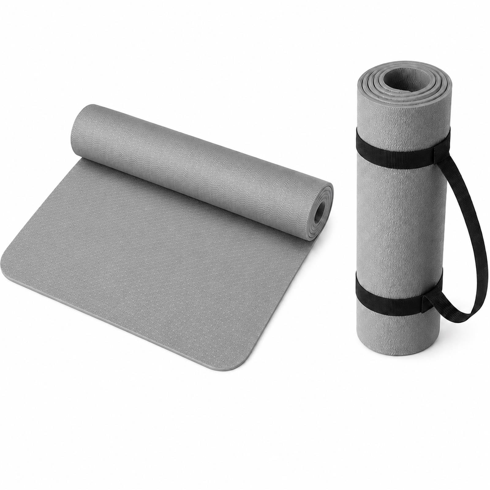 GOOGO Materassino yoga antiscivolo spesso, 183×61 cm, tappetino fitness in gomma TPE per yoga, pilates, stretching, home training e ginnastica (grigio)