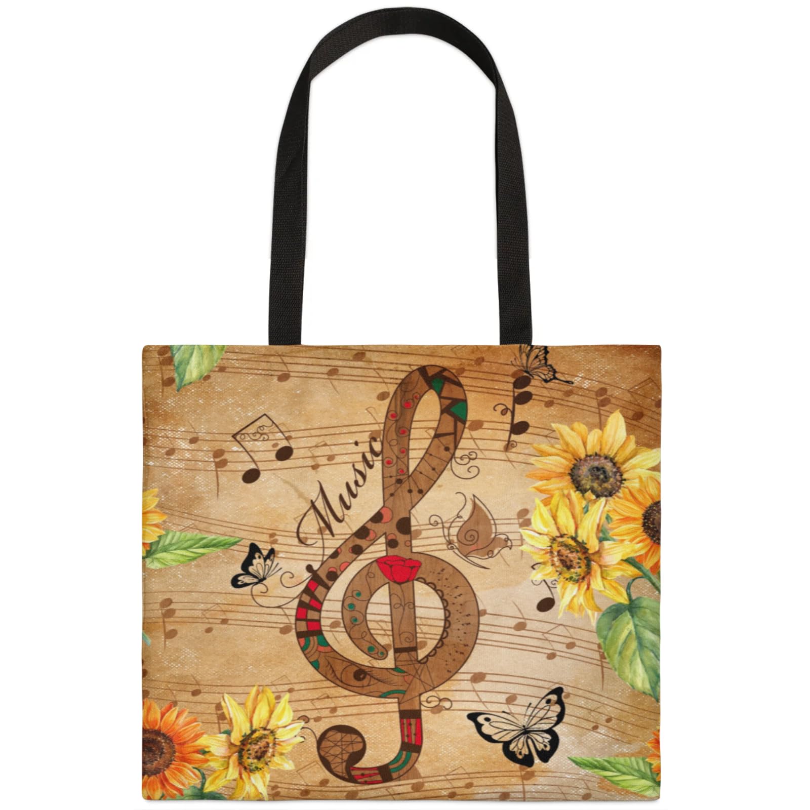 Mularoka Vintage Patterns Ribbons Sunflowers Square Canvas Tote Bag Top Handle Purses Stylish Women Canvas Shoulder Tote Bags Reusable Handbags for Work Travel Picnic Beach Shopping Gym Hiking