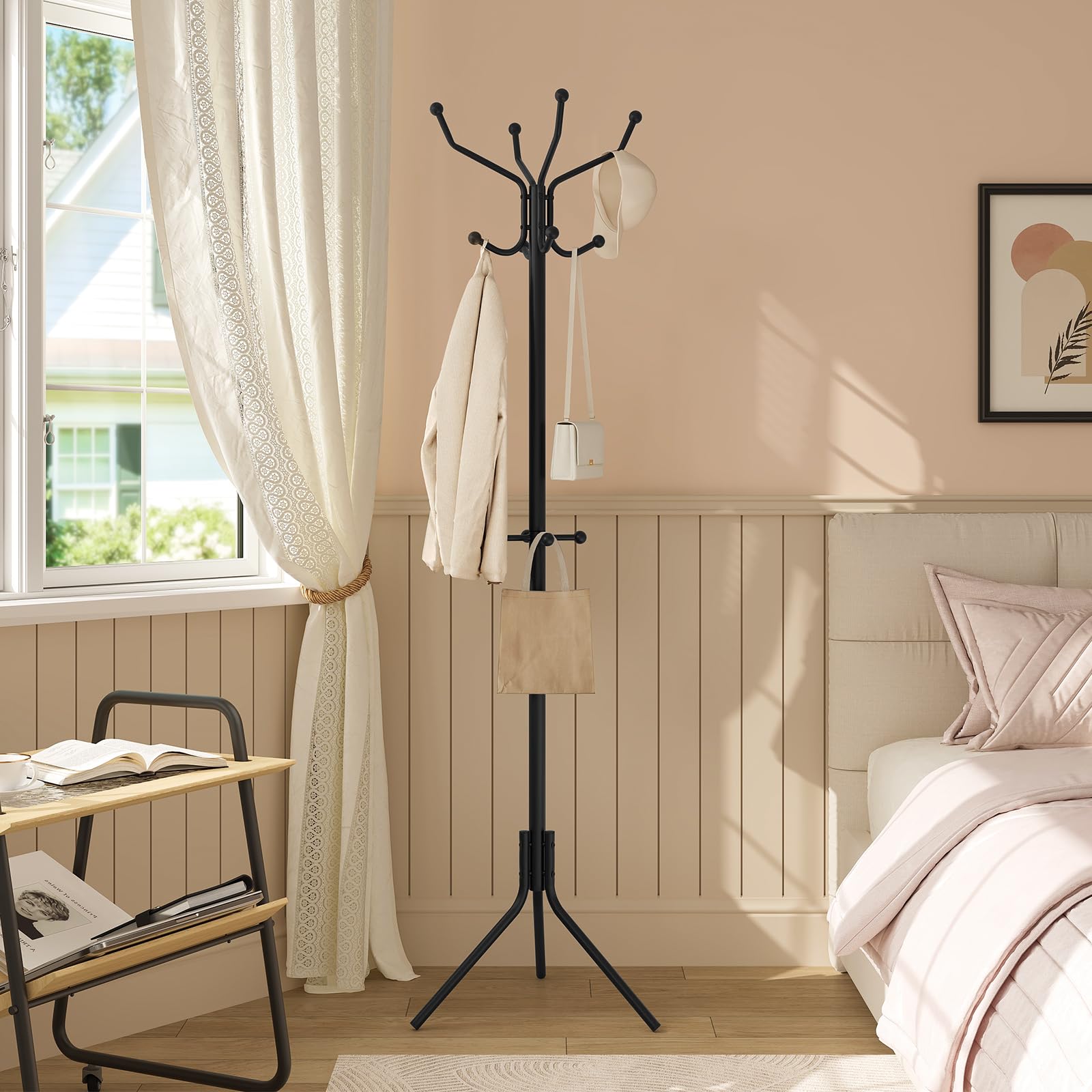 Relaxdays metal standing coat rack with 12 hooks HxWxD: 180 x 44 x 39 cm, freestanding, stable, coat holder, black