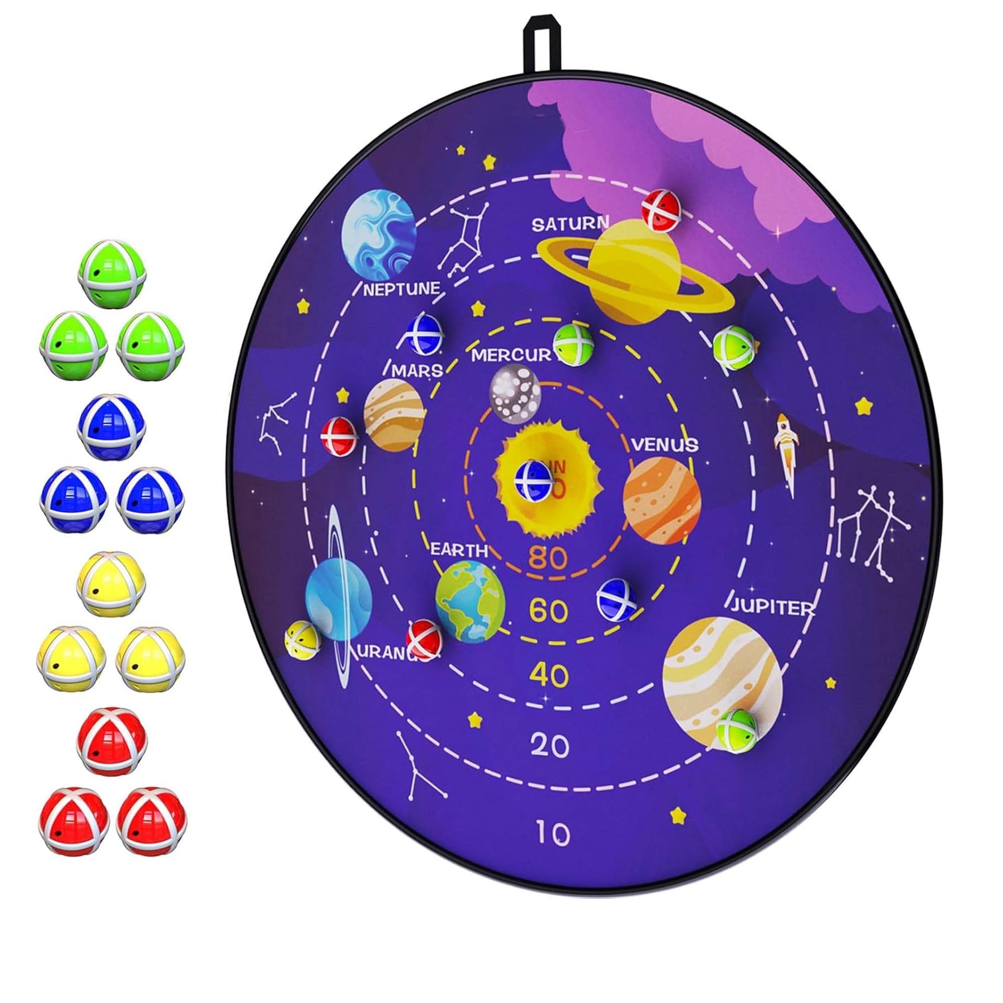 Kidology 29 Inch Space Dart Board Game for Kids – Large Safe Sticky Ball Dart Board with 12 Sticky Balls, Indoor Outdoor Educational Dartboard Toy for Boys & Girls, Fun Party Game & Learning Gift-image-2
