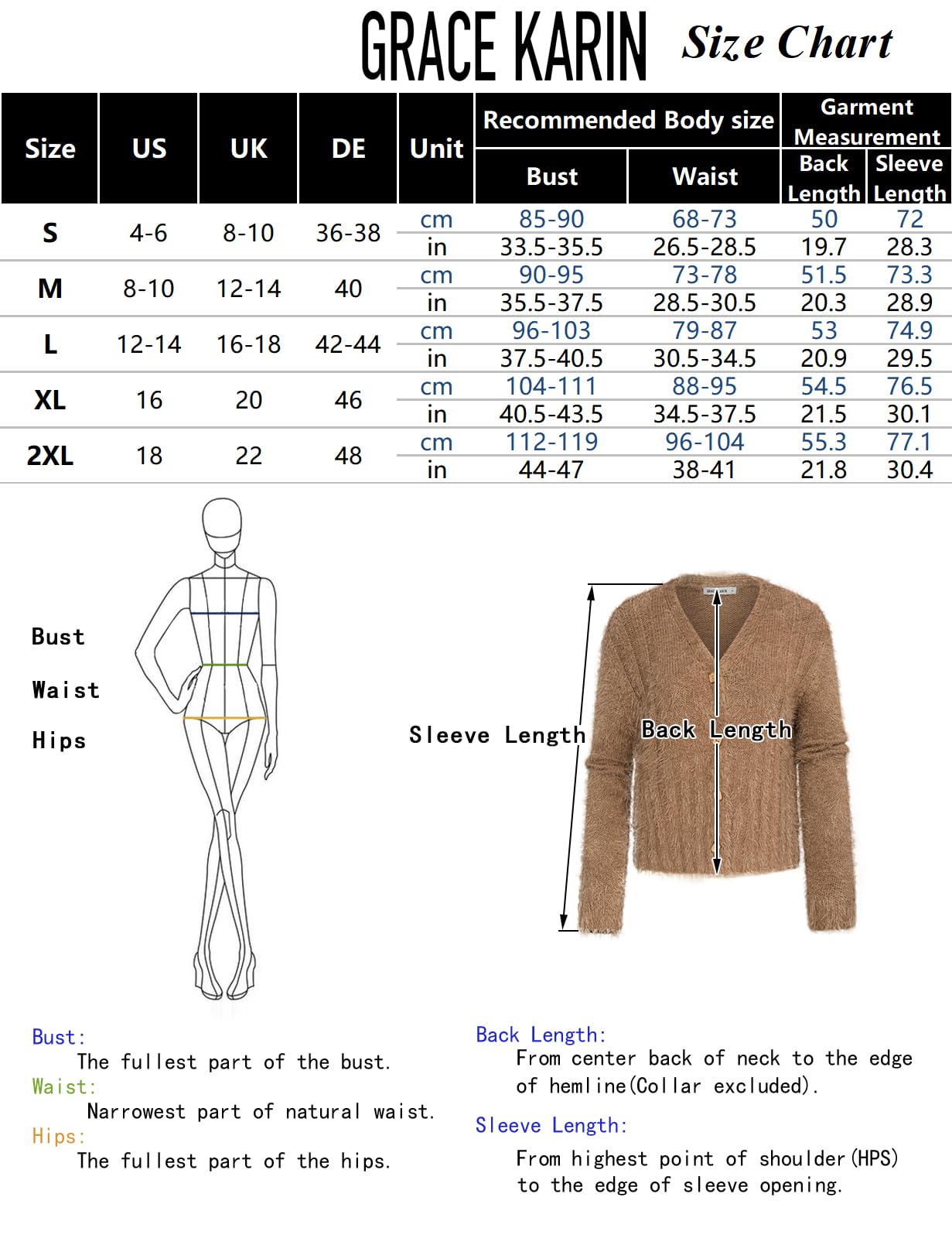 GRACE KARIN Cardigan da Donna a Maniche Lunghe con Scollo a V Corto Abbottonato Morbido e Accogliente Autunno Inverno Maglione Lavorato a Maglia Elegante Casual Giacca a Spalla Top