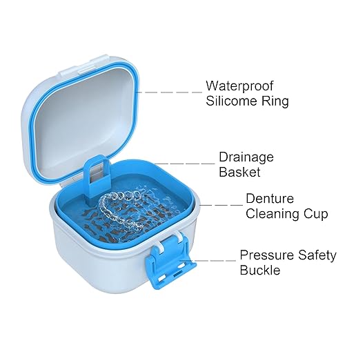 Miniatura 3 de Estuche de prótesis a prueba de fugas Estuche de baño de dentadura con colador, caja de baño de dentadura con filtro, copa de dentadura para remojar