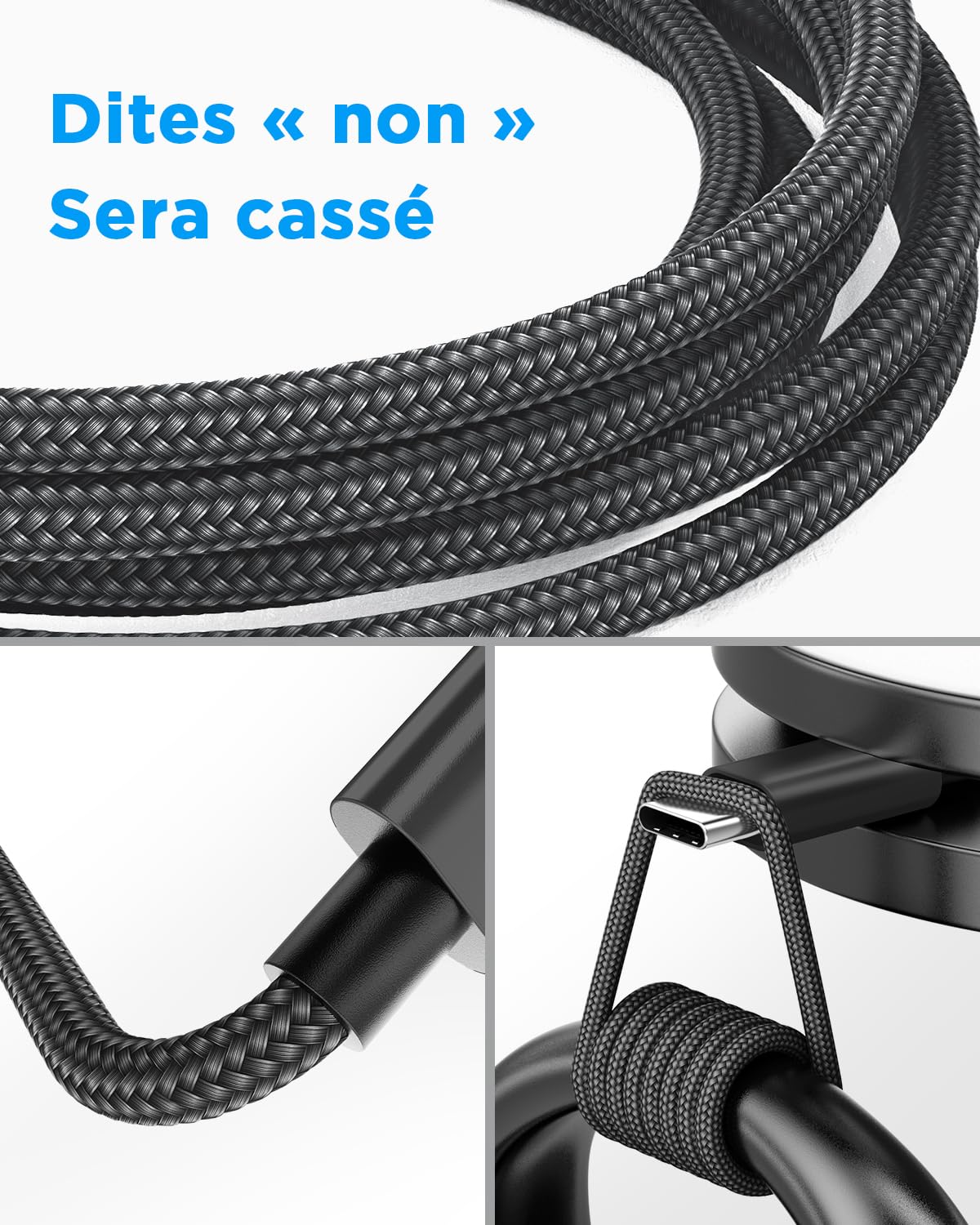 Aioneus Câble USB C Lot de 2 2M+1M Charge Rapide 3A Tressé Type C pour Samsung Galaxy S21 S22 S23 S24 S8 A21s A34 A53 iPhone 15 16 Google Pixel Xiaomi