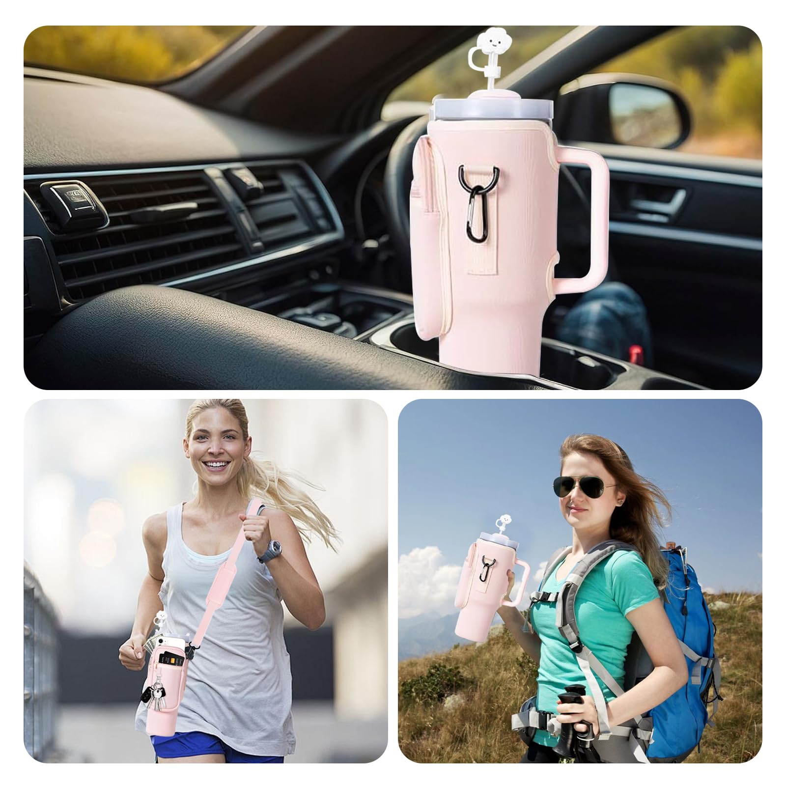 40oz Stanley Cup Accessori, Porta Borraccia Tracolla per Stanley, Accessori Stanley Cup, con Scomparto per Cellulare e Tracolla Regolabile, per Escursioni, Corsa, Ciclismo