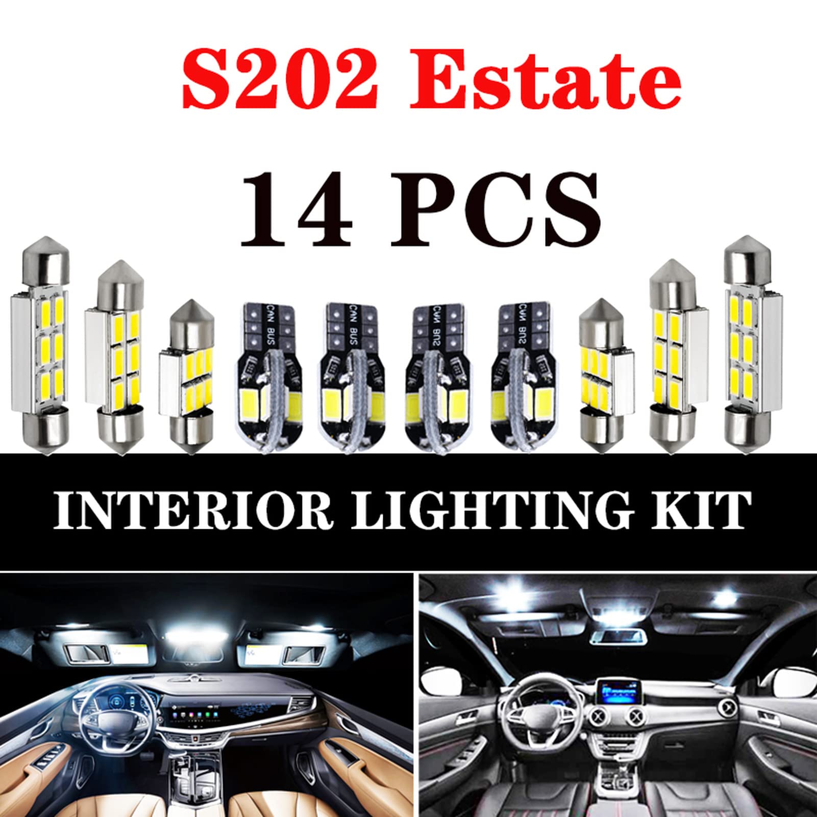 Kit d'éclairage intérieur de dôme d'ampoule LED Blanc Canbus Parfait, pour Mercedes Benz Classe C W202 W203 W204 S202 S203 S204 C203 C204 1993-2014