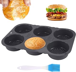Burger Buns Backform, Brötchenbackformen Rund 10cm Ø Silikon Perforierte mit 6 H