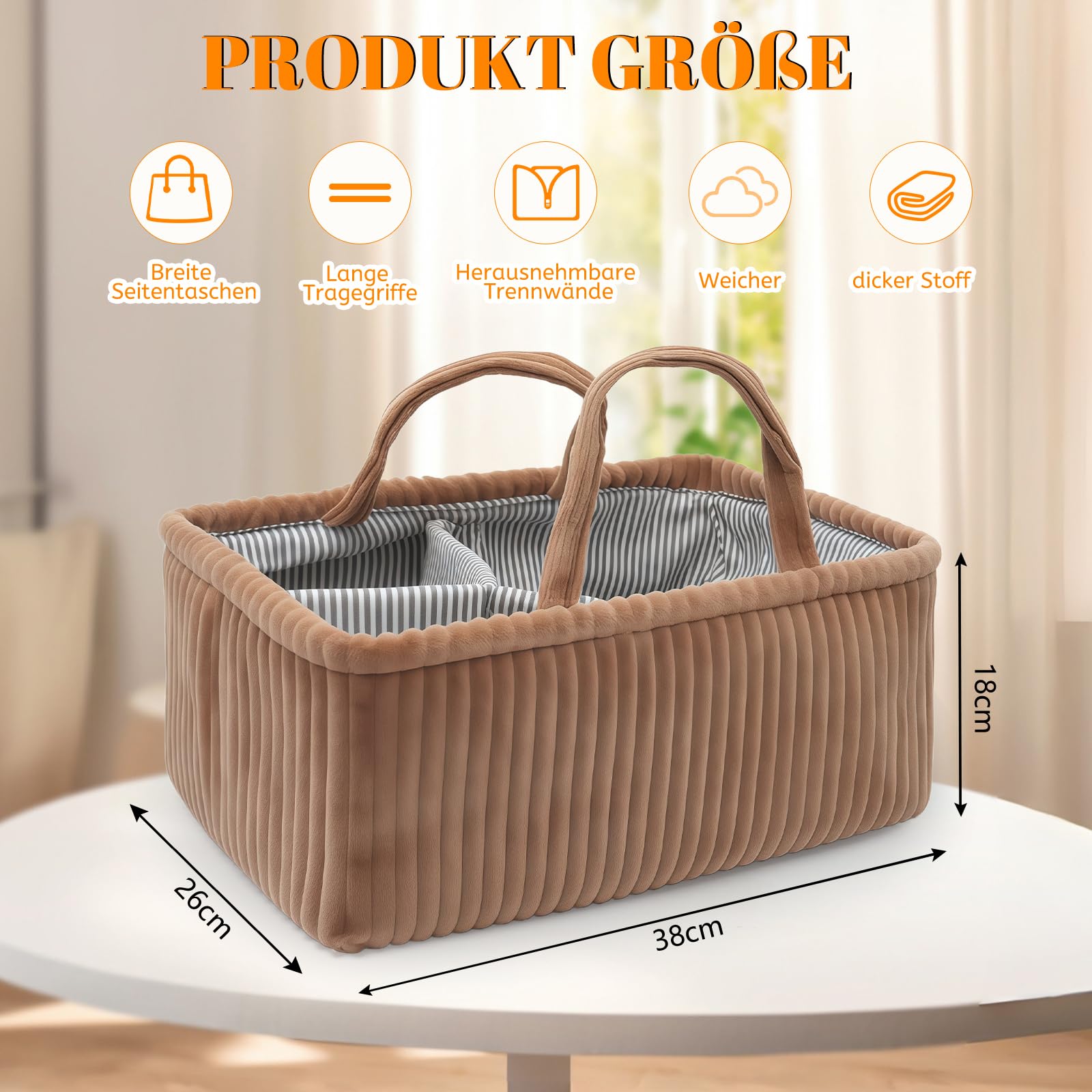 Organiseur de table à langer bébé panier velours côtelé marron foncé