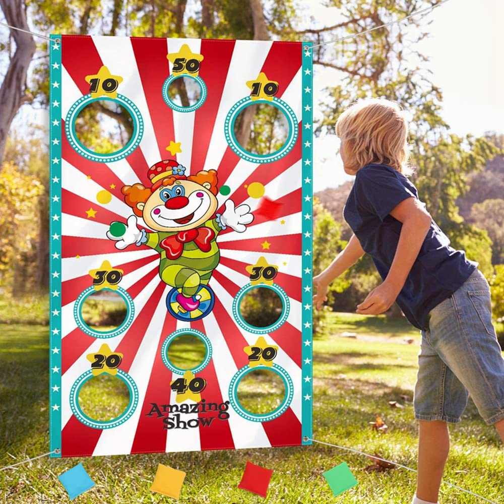 KiwochyCircus Throwing Game Banner Carnival Decoration Banner with 4 Bean Pockets Carnival, Indoor Outdoor Games for Children Circus Party Accessories for Carnival Party Activities Circus Supplies