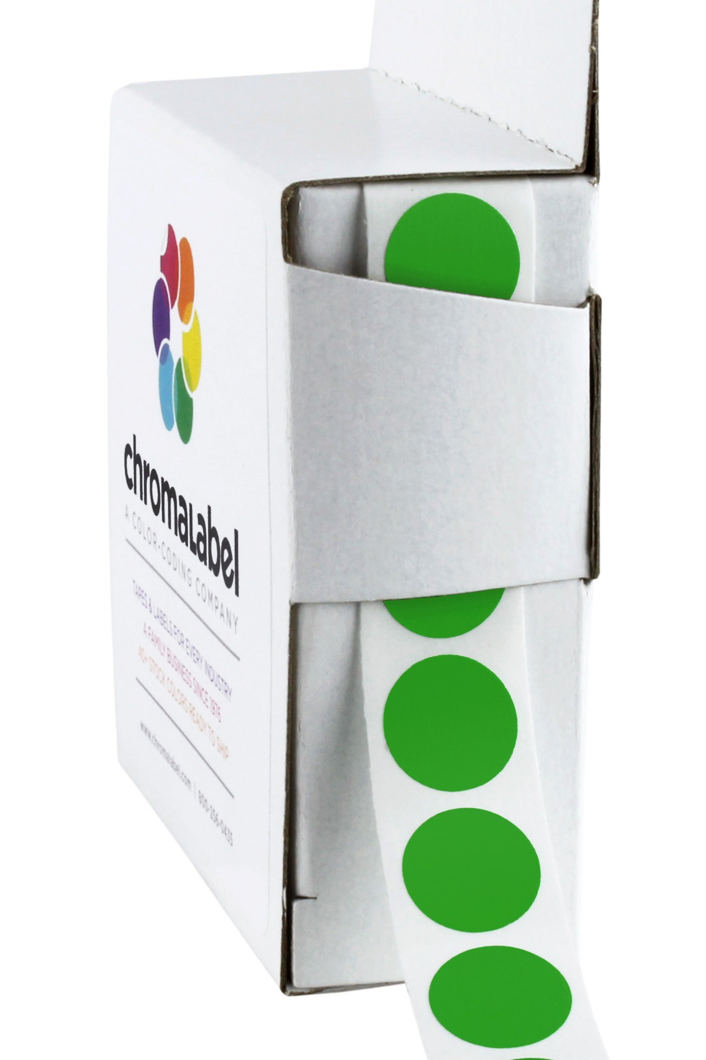 ChromaLabel 12.7mm (1/2 Inch) Round Removable Colour-Code Dot Stickers, 1000 per Dispenser Box, Green