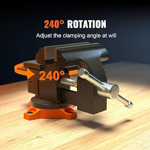Miniatura 8 de VEVOR Tornillo de banco, ancho de mandíbula de 4.5 pulgadas, apertura de mandíbula de 3.3 pulgadas, base de bloqueo giratoria de 240 grados