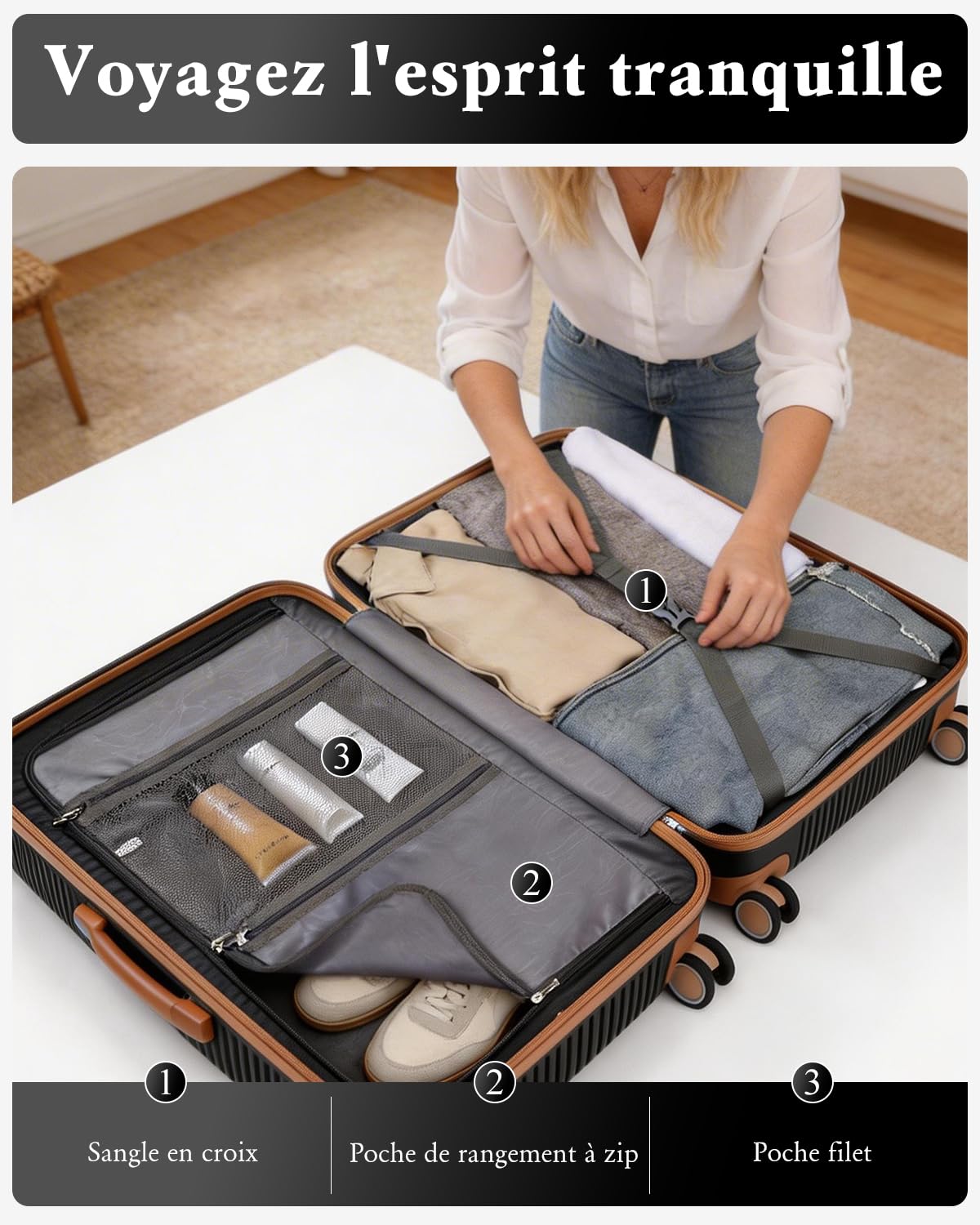 British Traveller Valise Grande Taille Valise de Voyage 101 Liters, Rigide Trolley en Polypropylène à 4 roulettes et Serrure TSA, 76x49.2x31 cm (Noir)