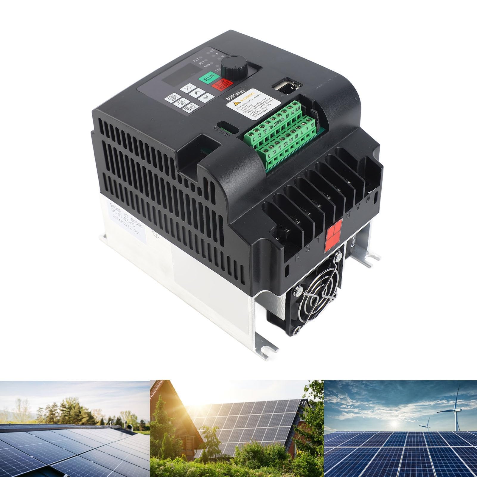 Hyuduo Convertidor de Frecuencia Solar Fotovoltaica de 5,5 KW, Entrada Trifásica de 400-700 V CC, Salida de 0-380 V CA con Controlador MPPT, Variador de Frecuencia para Hogares, Empresas e Industrias