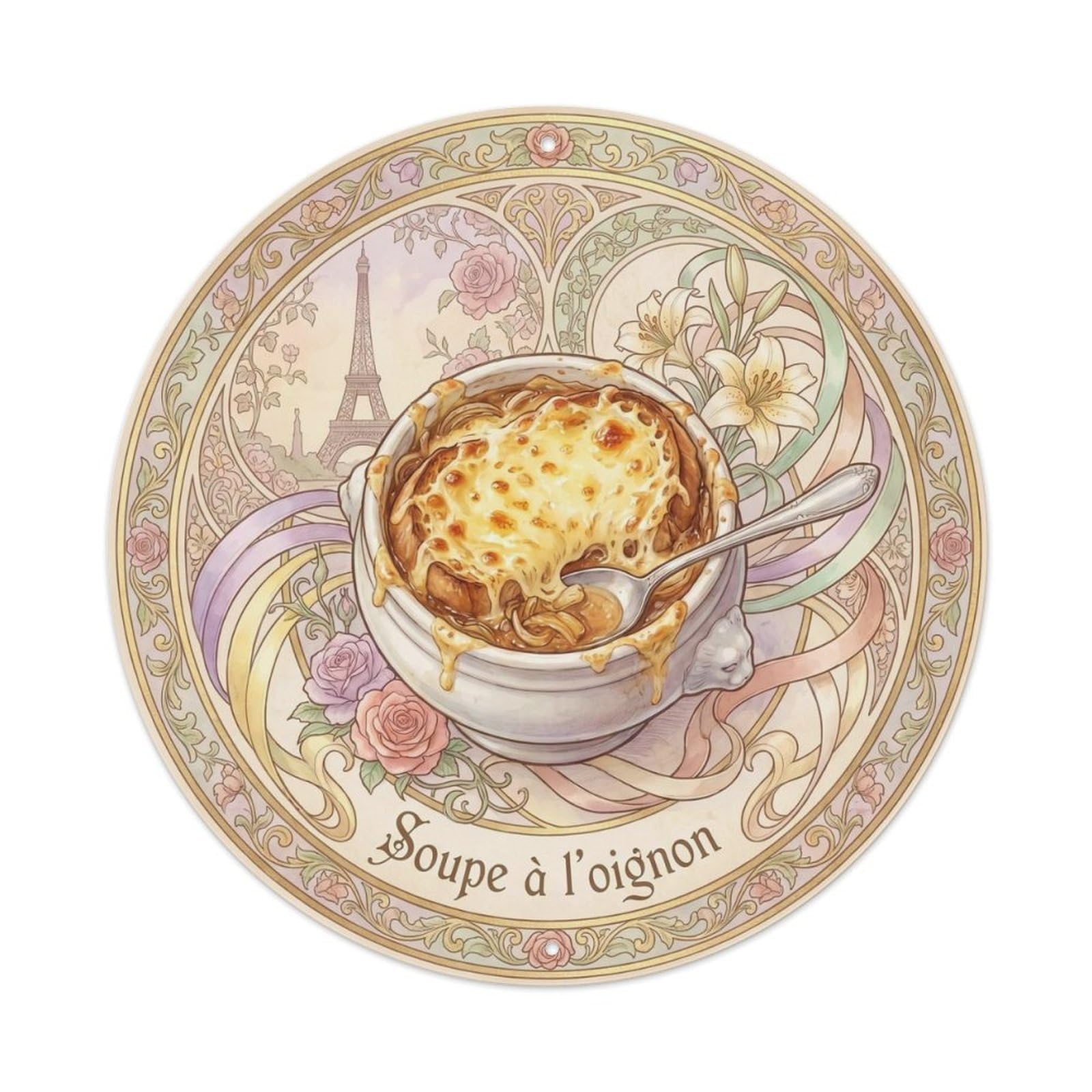 Cxhjca 8X8inch(20X20cm) French Onion Soup Travel Cuisine Cafe Vintage Kitchen Metal Tin Sign