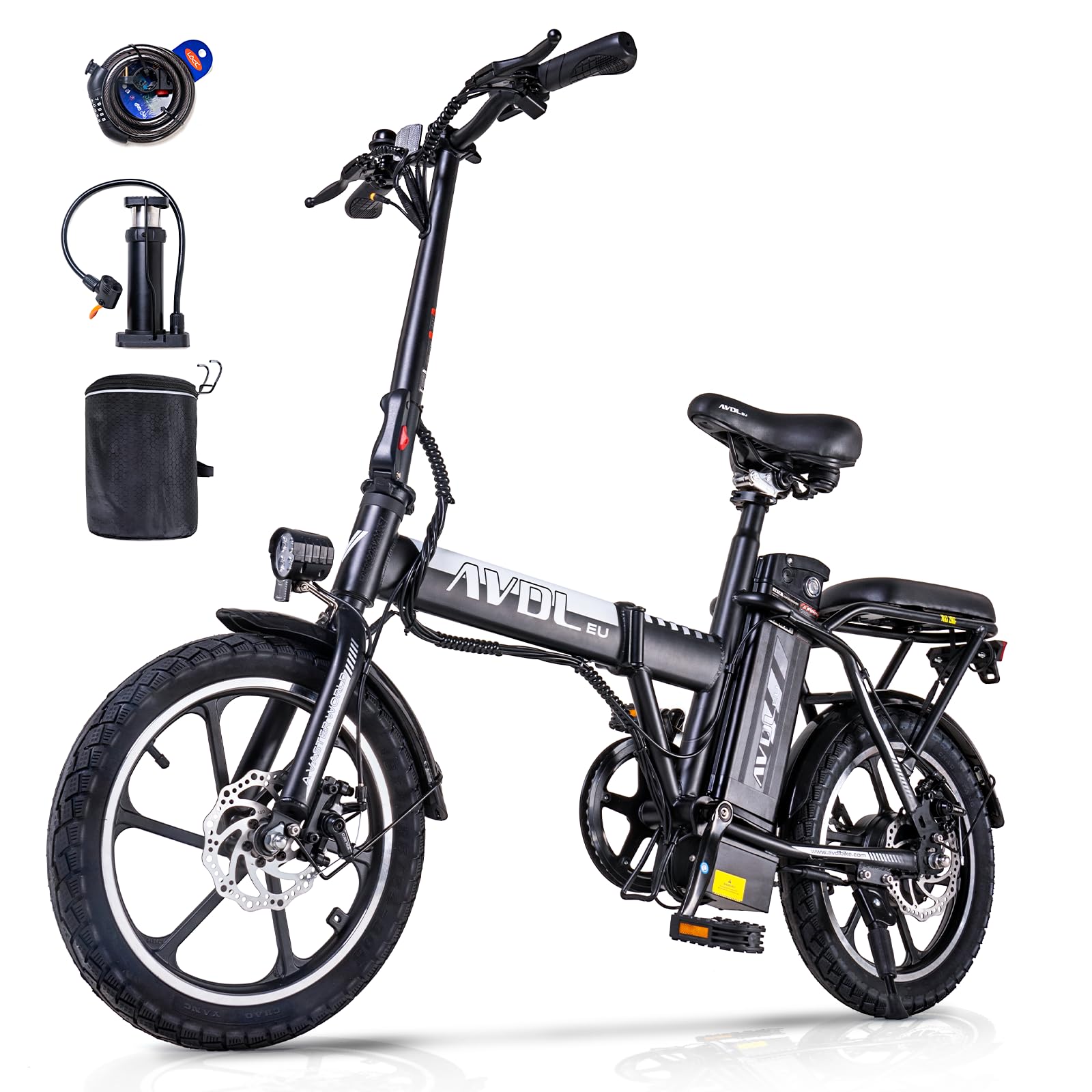 VDL Bicicleta Eléctrica para Adolescentes 16 Pulgadas, Batería Extraíble 36V 11,4/13Ah, eléctrica Urbana, Frenos de Doble Disco, Pantalla LED, Velocidad hasta 25km/h