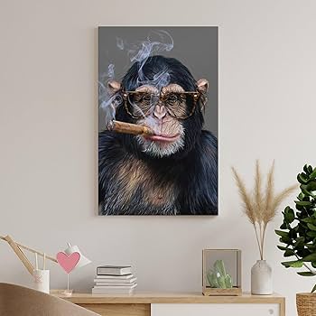 Amazon.co.jp: ゴリラ たばこを吸う 面白い動物の写真 ポスター アート