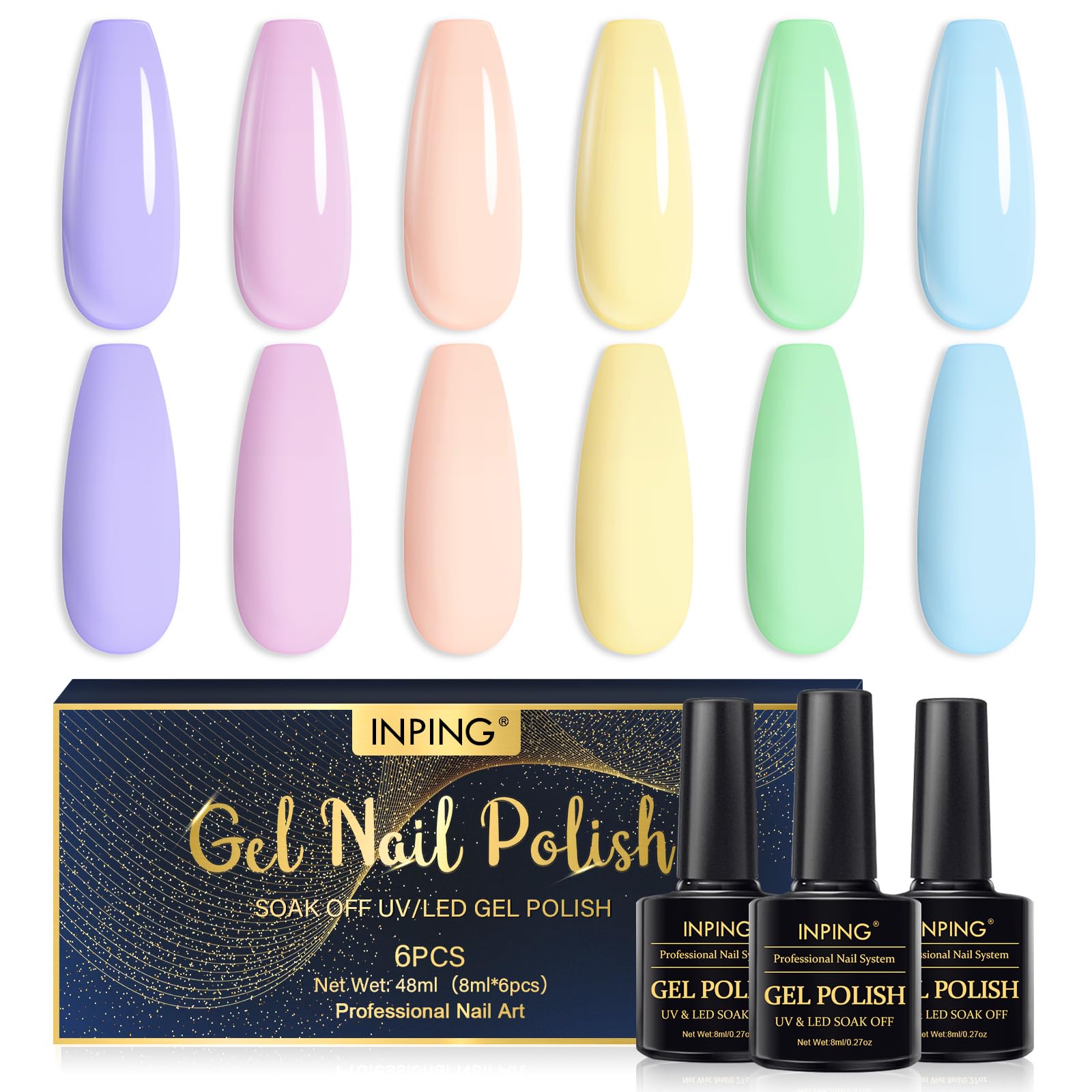 INPING Esmaltes Semipermanentes Para Uñas en Gel UV LED, 6 Colores Macarrón Colors Rosa Púrpura Azul Verde, Pintauñas Semipermanentes Apto Para Principiantes Manicura,8ML