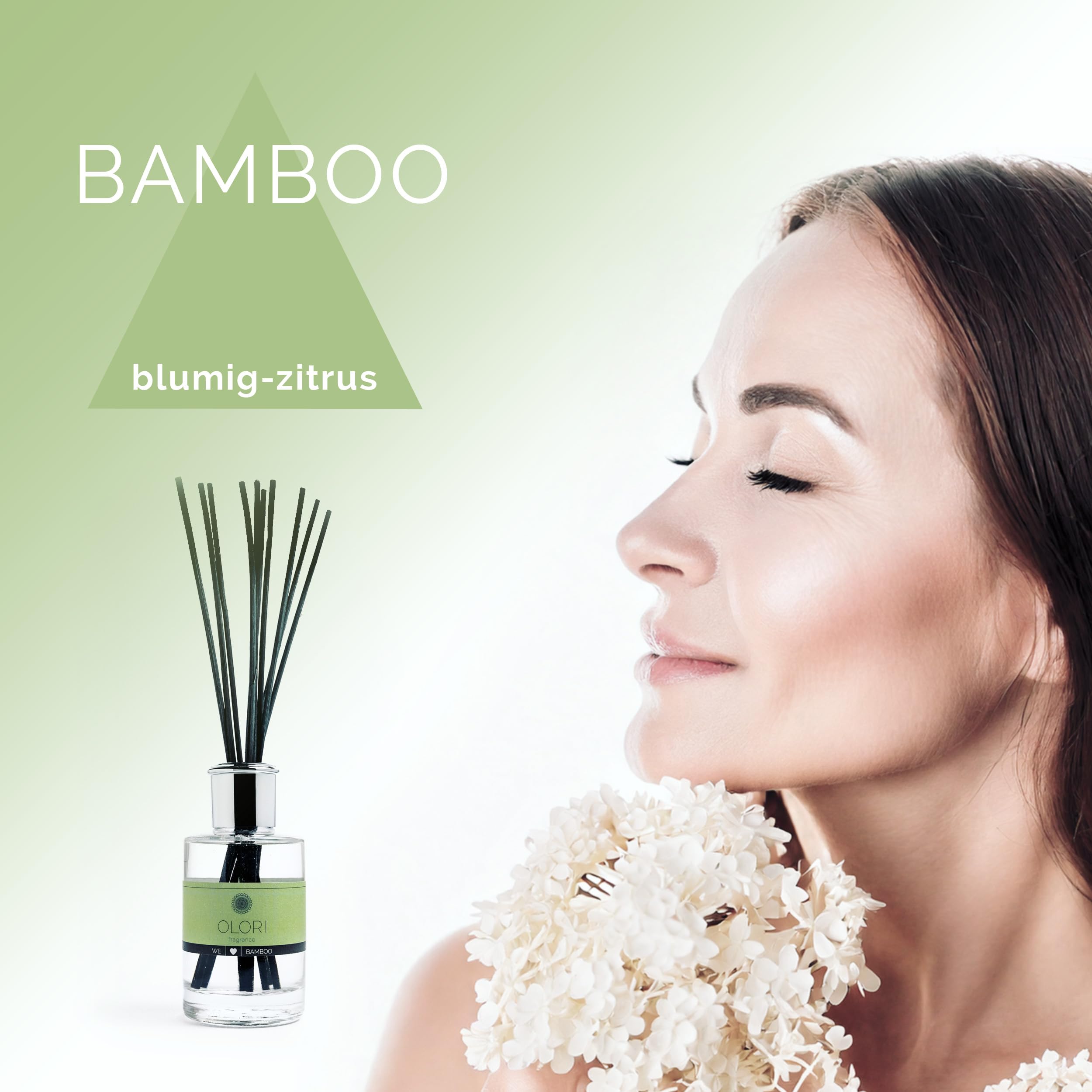 Luxus Raumduft "Bamboo" Nachfüller inkl. 10 Rattan-Stäbchen mit ätherischen Ölen - Extra langanhaltende Formel - Nachfüllflasche im Set mit Duftstäbchen (500ml, Duft: blumig, zitrus, frisch)