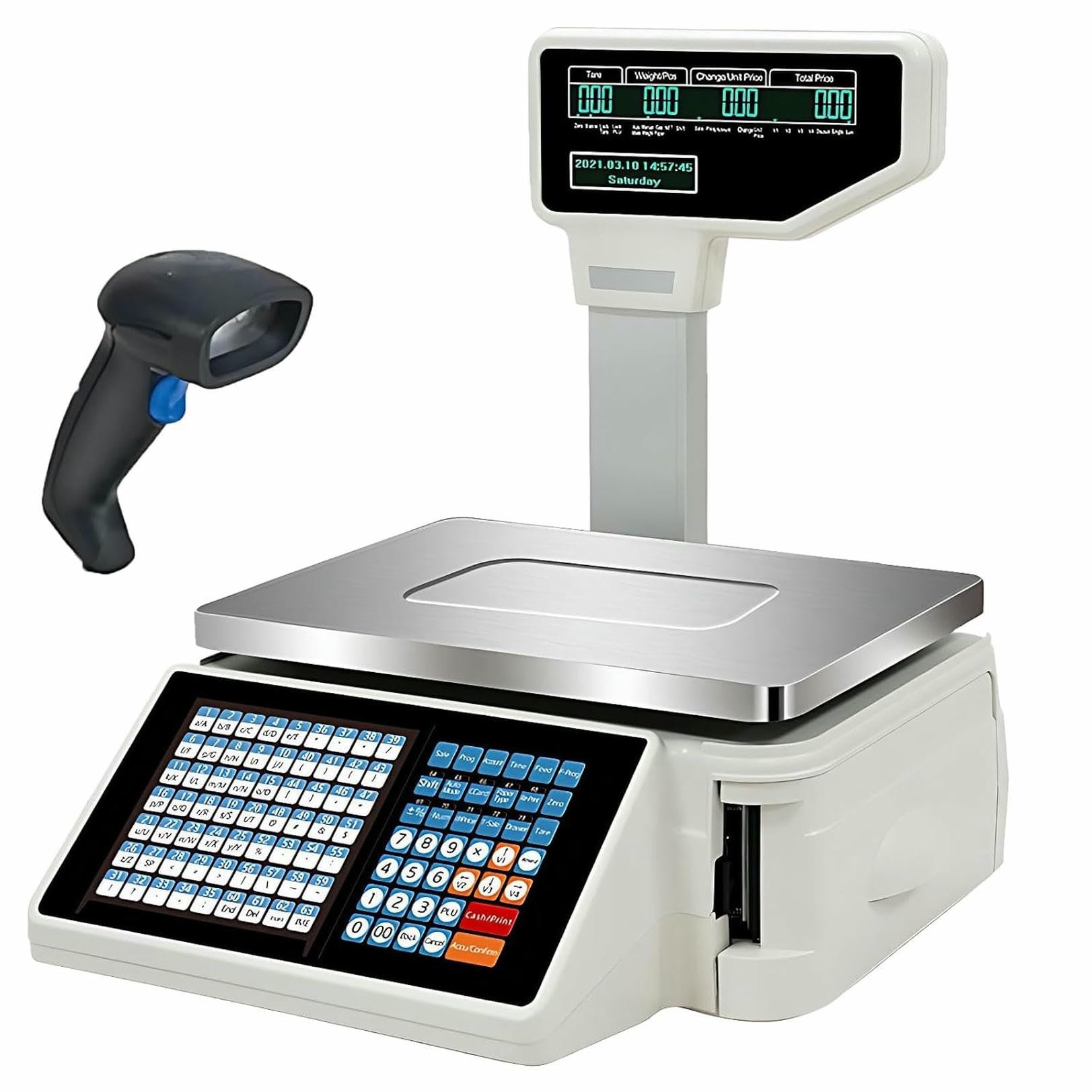 Bilancia Digitale per la Stampa di Etichette dei Prezzi/Bilancia per Il calcolo dei Prezzi, Bilancia Digitale Commerciale per Il conteggio per supermercati 30 kg + Scanner