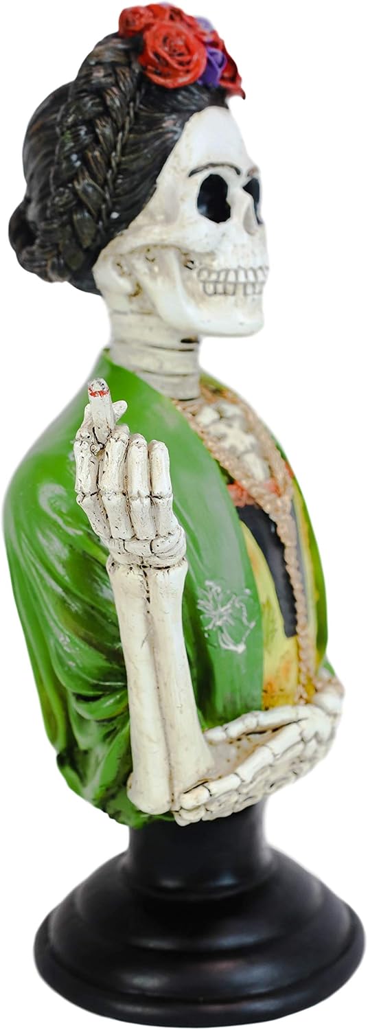 Ebros Mexican Dias De Los Muertos Smoking Lady Frieda Skeleton Portrait Style Bust Day of The Dead Statue 12"Tall Decorative Altar Bone Mother Painter Artist Designer Macabre Skulls Skeletons Figurine