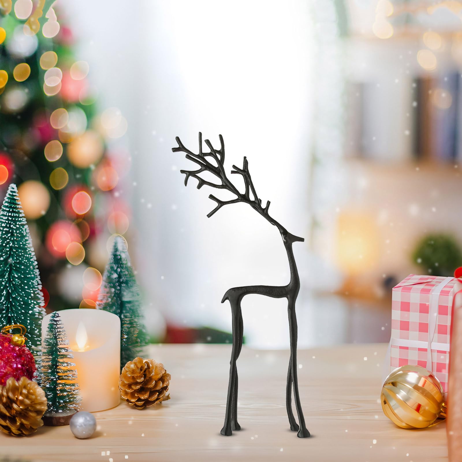 Generisch Rentier Deko Weihnachten Schwarze Rentier Metall Weihnachtsdeko Hirsch Deko Stehend Für Wohnzimmer Schlafzimmer Fensterbank (A+B)