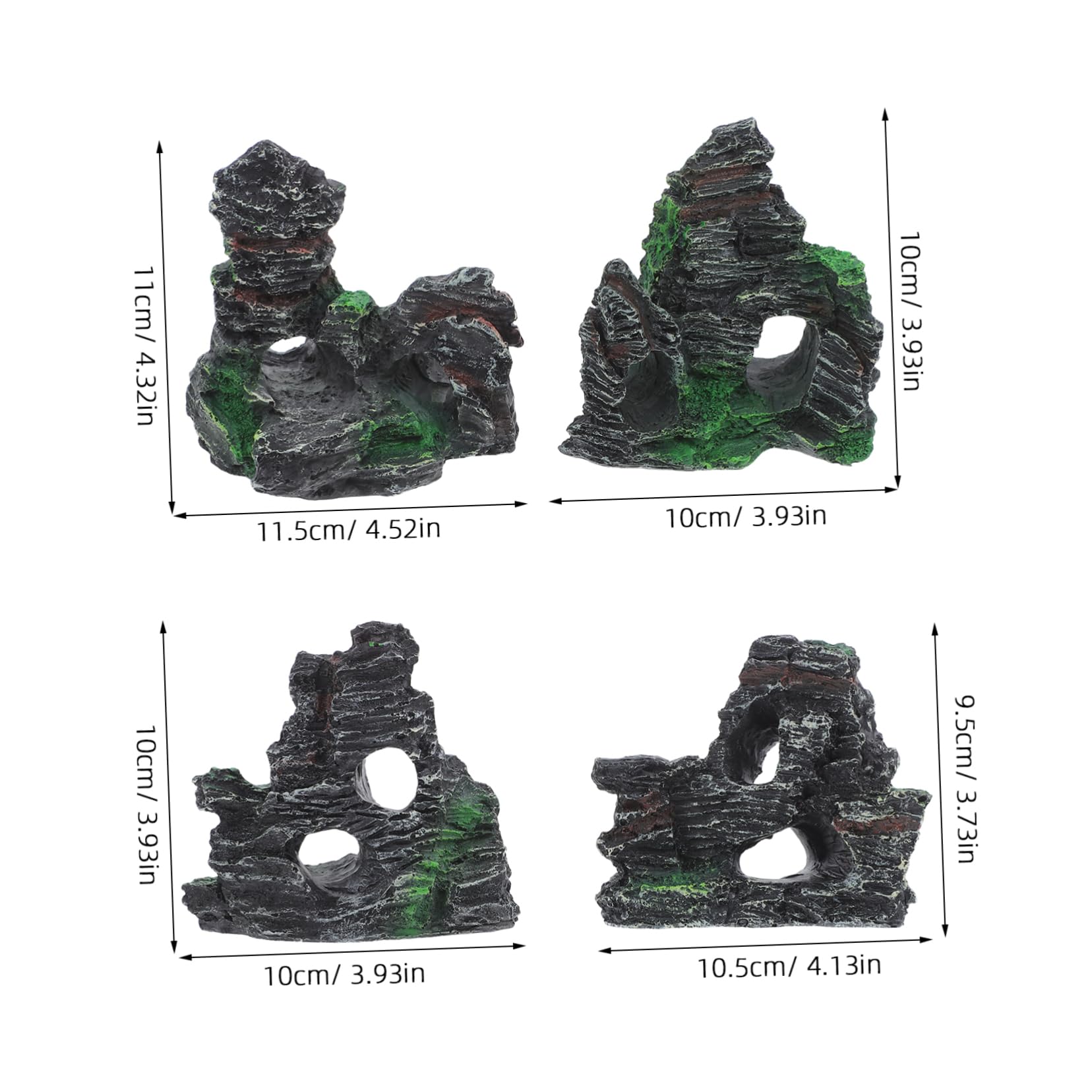 Cabilock 4pcs Artificial Mountain Rocks: Resin Fish Tank Rockery Ornament Betta Fish Hideout Natural Looking Landscape Decor for Freshwater Aquariums