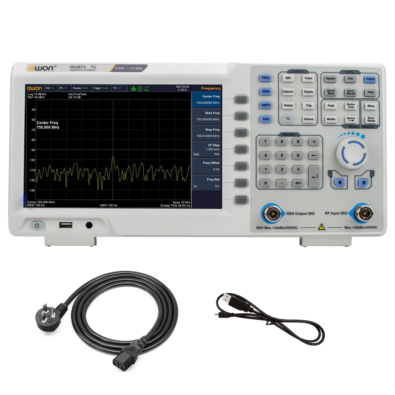 OWONSpectrum Analyzer with Tracking Generator, 9-inch LCD Frequency Range 9 kHz to 1.5 GHz,high Resolution 1280X800 Pixels with USB Host, USB Device,LAN, Earphone, HDMI Connectivity XSA815-TG