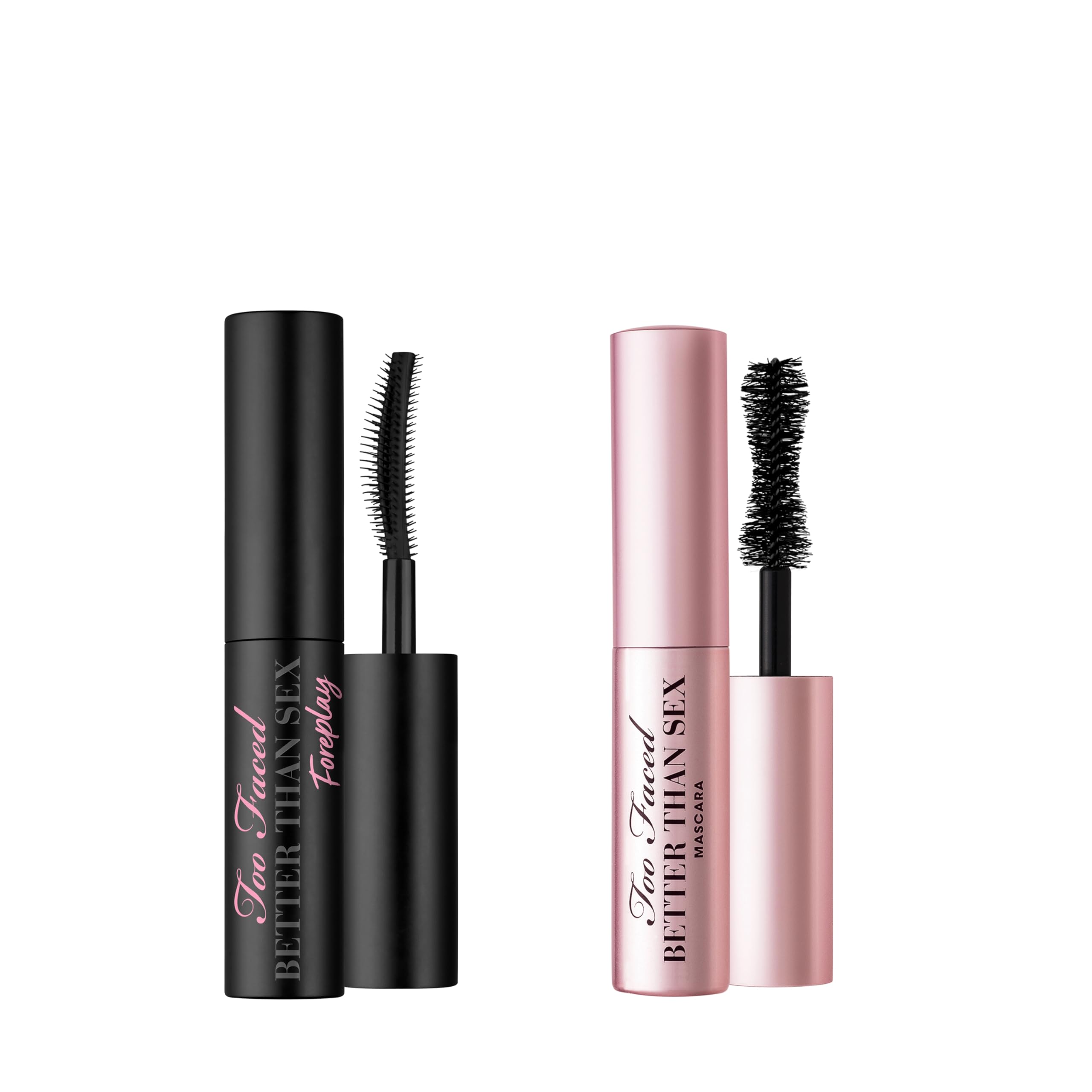 too faced better than sex volumizing mascara & foreplay primer travel duo | includes better than sex mascara for volume, 0.17 fl oz & foreplay primer for conditioning prep, 0.13 fl oz