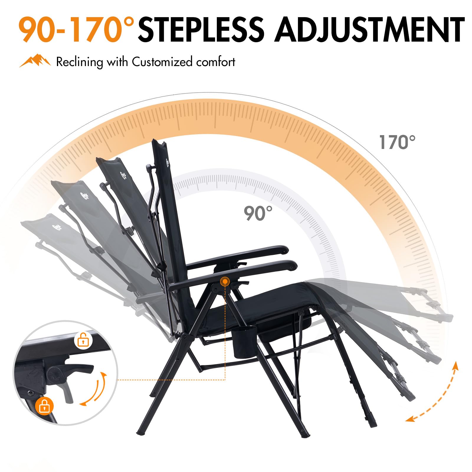 Portal Silla reclinable de camping para jardín, tumbona plegable, sillas de gravedad cero, resistentes de 180 kg, silla de cubierta con reposapiernas, silla de salón ajustable para exteriores, patio