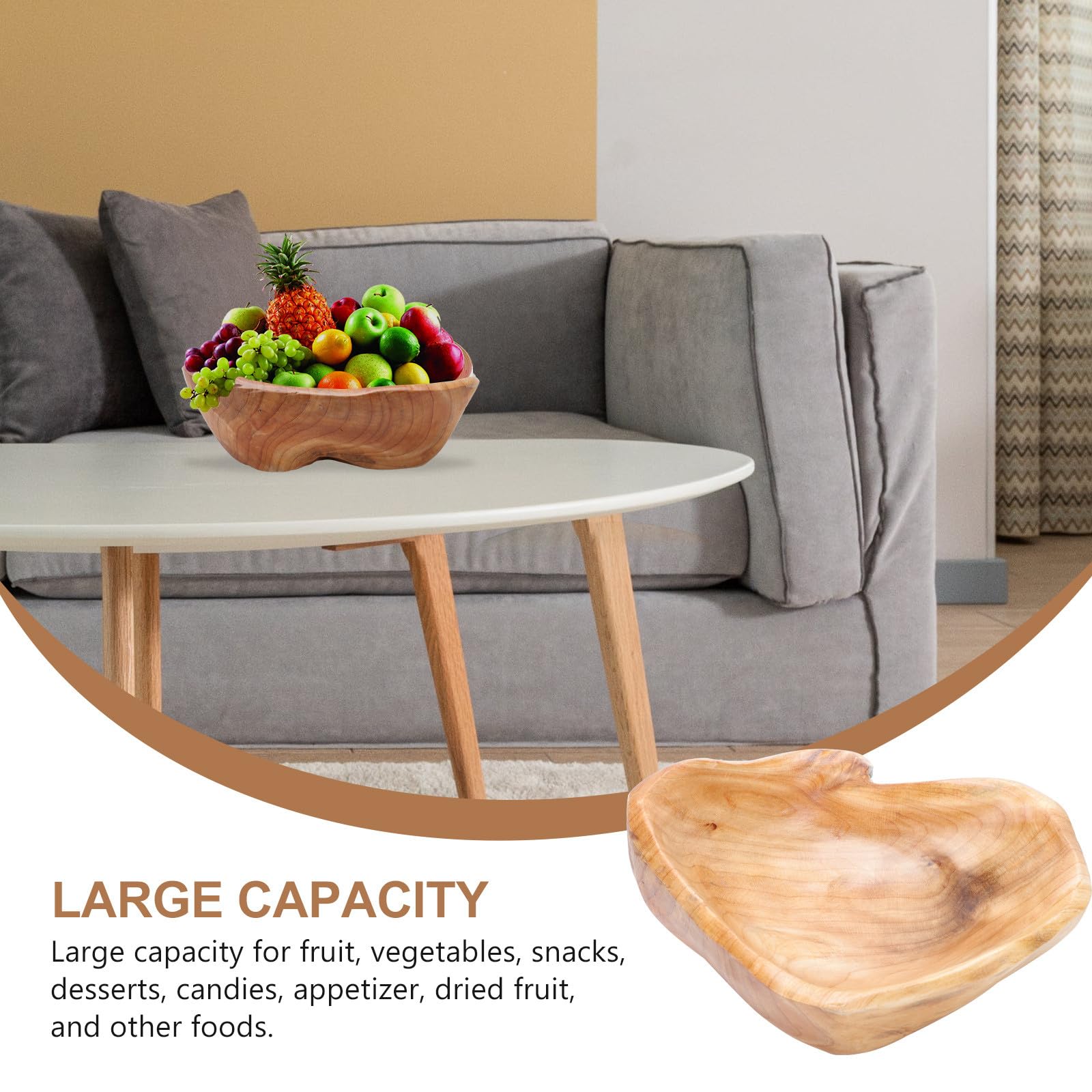 NUOBESTY Fruttiera in Legno Massiccio Grande, Vassoio Artigianale Naturale