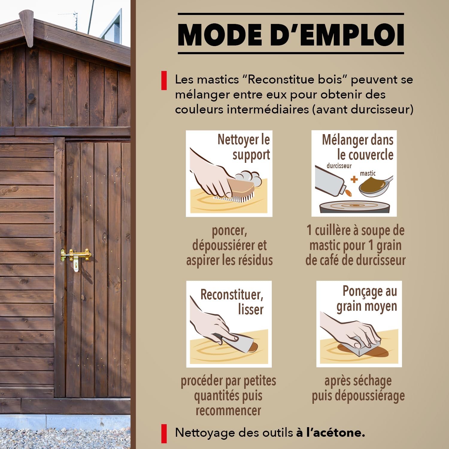 SINTO Mastic reconstitue angles et gros trous chêne 500ml, mastic bi-composant séchage en 20 min, parquets meubles menuiseries, bonne adhérence et résistance sur bois, intérieur et extérieur