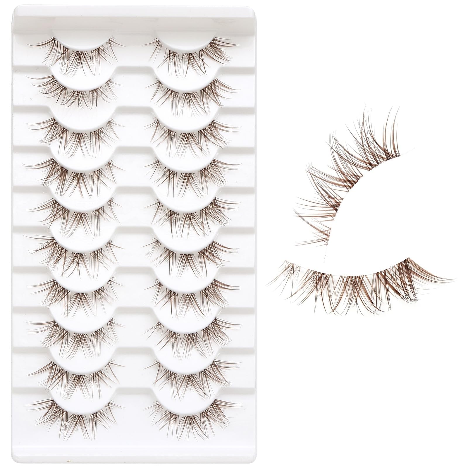 10ペア ブラウン つけまつげ クリアバンド マンガつけまつげ 日本のアニメコスプレ ブラウンまつげ アジアンつけまつげ 自然な見た目 個々のクラスターのよう(A05)