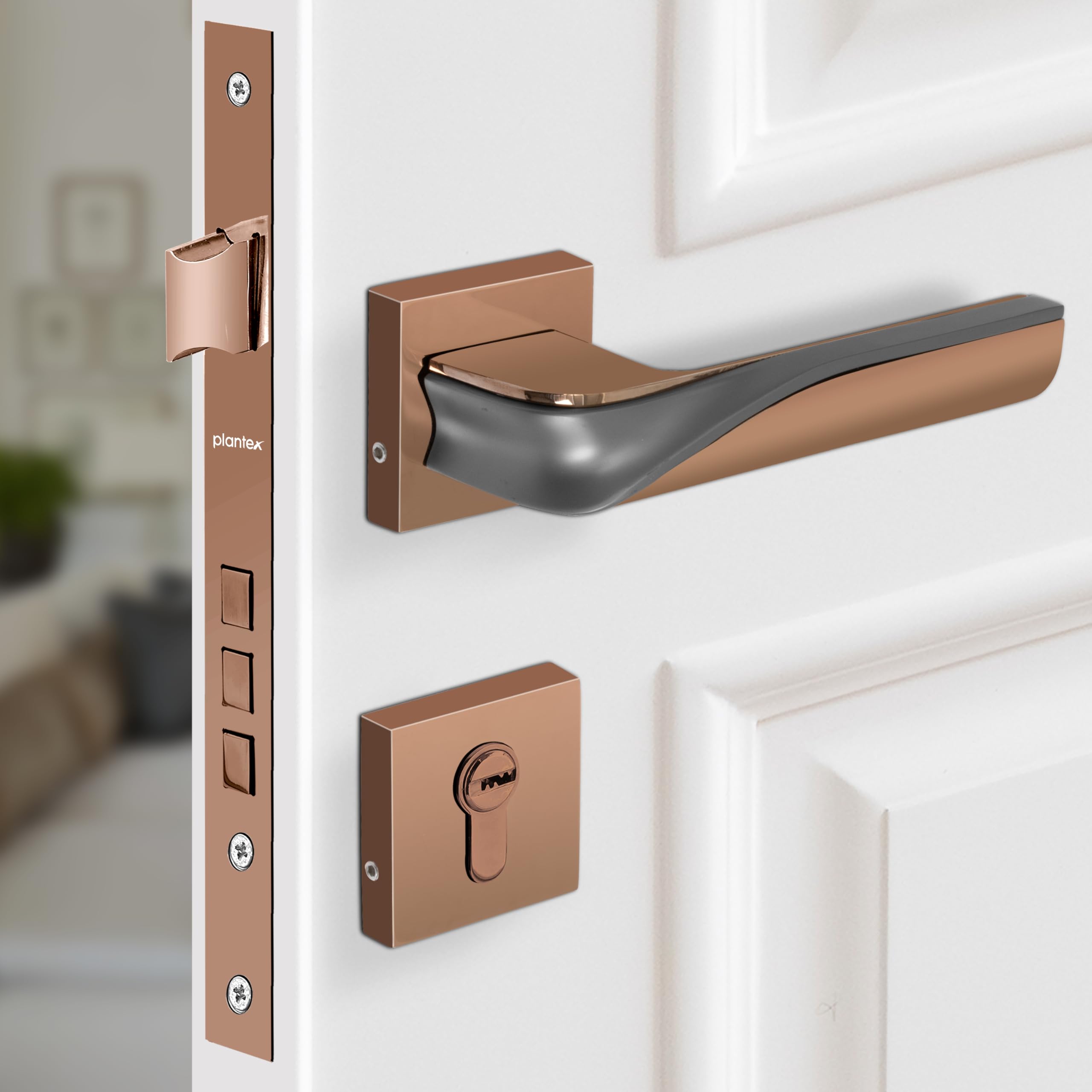 Plantex Heavy Duty Door Lock Bathroom Door Lock/Mortise Keyless Handle Set for Home/Bathroom/Store Room/Balcony/Office with Baby Latch (7086 – Brass Antique/Satin Black) — Amazon image 7