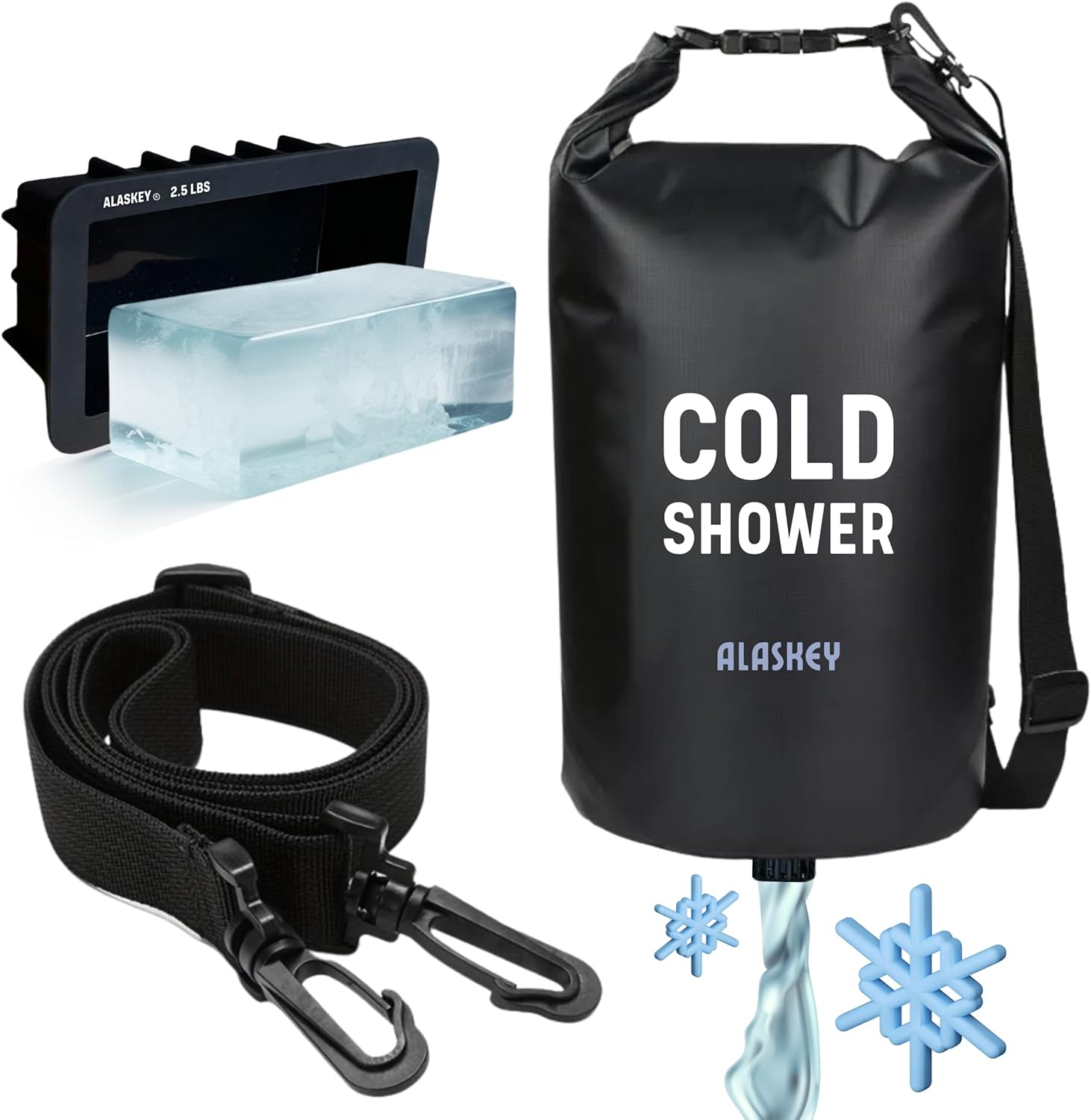 Alaskey® Ice Bath Shower - Hot or Cold Shower Bag with Ice Block - Your Portable Cold Shower System, Ideal for Camping Shower, Cold Therapy Routine, Muscle Recovery, and More...