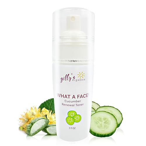Gilly's Organics Tóner de pepino y hamamelis para cara y spray de niebla, fabricado en Estados Unidos con aloe, árbol de té, astringente orgánico,