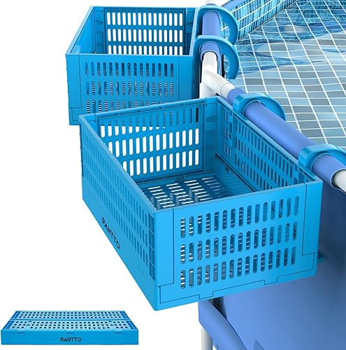 Cesta de almacenamiento XL junto a la piscina, 2 piezas, cesta de almacenamiento plegable sobre el suelo para juguetes de piscina, toallas, bebidas,