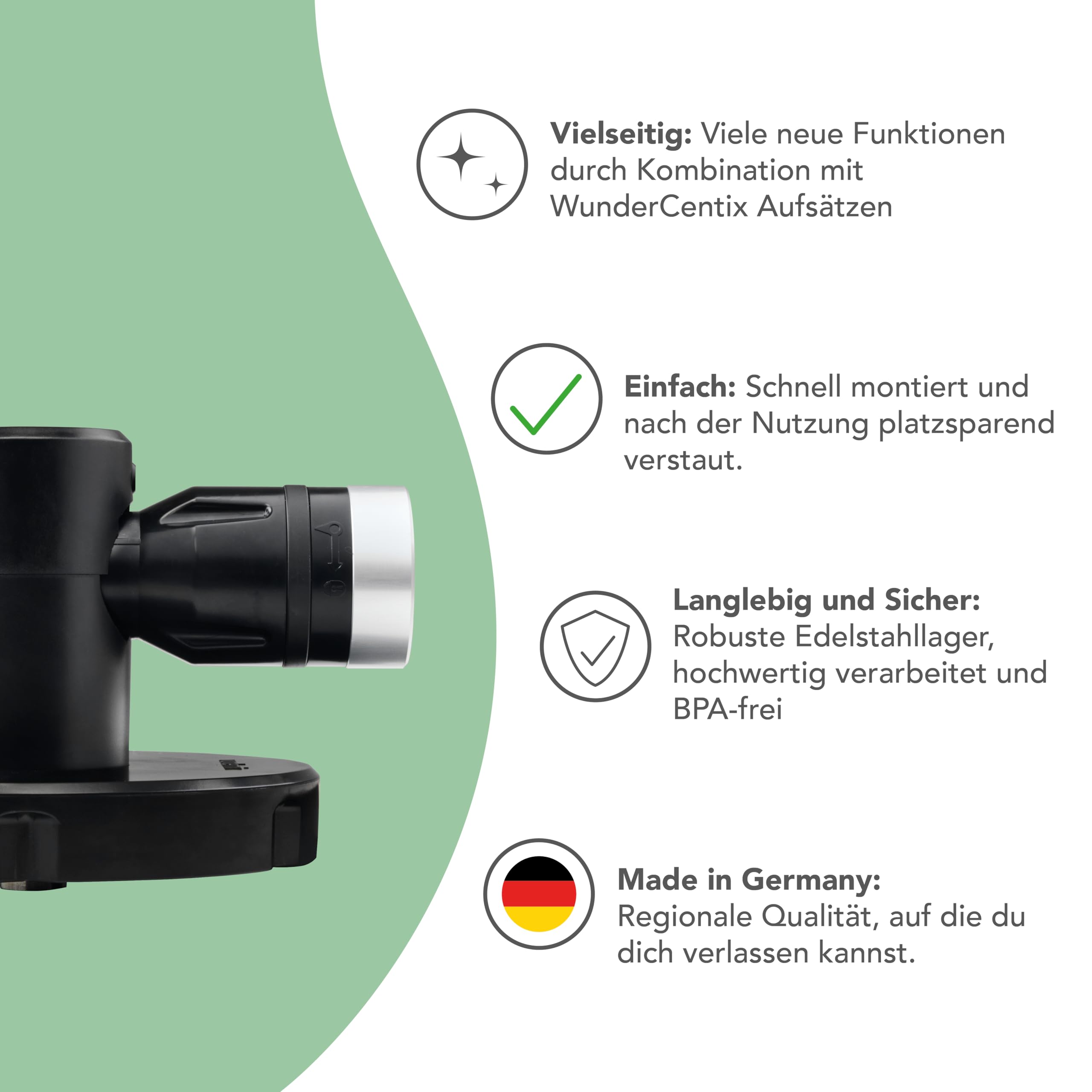 Wundermix - WunderCentix® Achse + Getreidemühlenaufsatz für TM6, TM5 | Frisches Mehl, Gewürze & Schrot mahlen, Mahlgrad einstellbar, Getreidemühle für Zuhause