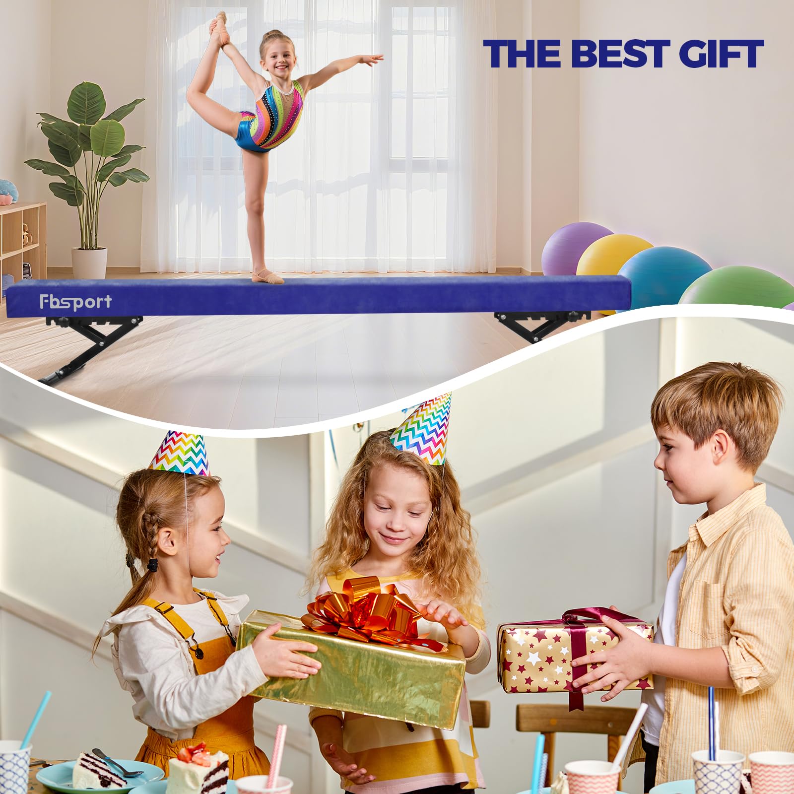 FBSPORT Poutre Gymnastique Pliable réglable 244cm, Gymnastique Poutre 5 Hauteur réglable Haute et Basse Poutre de Plancher Haute stabilité Enfants Gymnase Pratique équipement d'entraînement