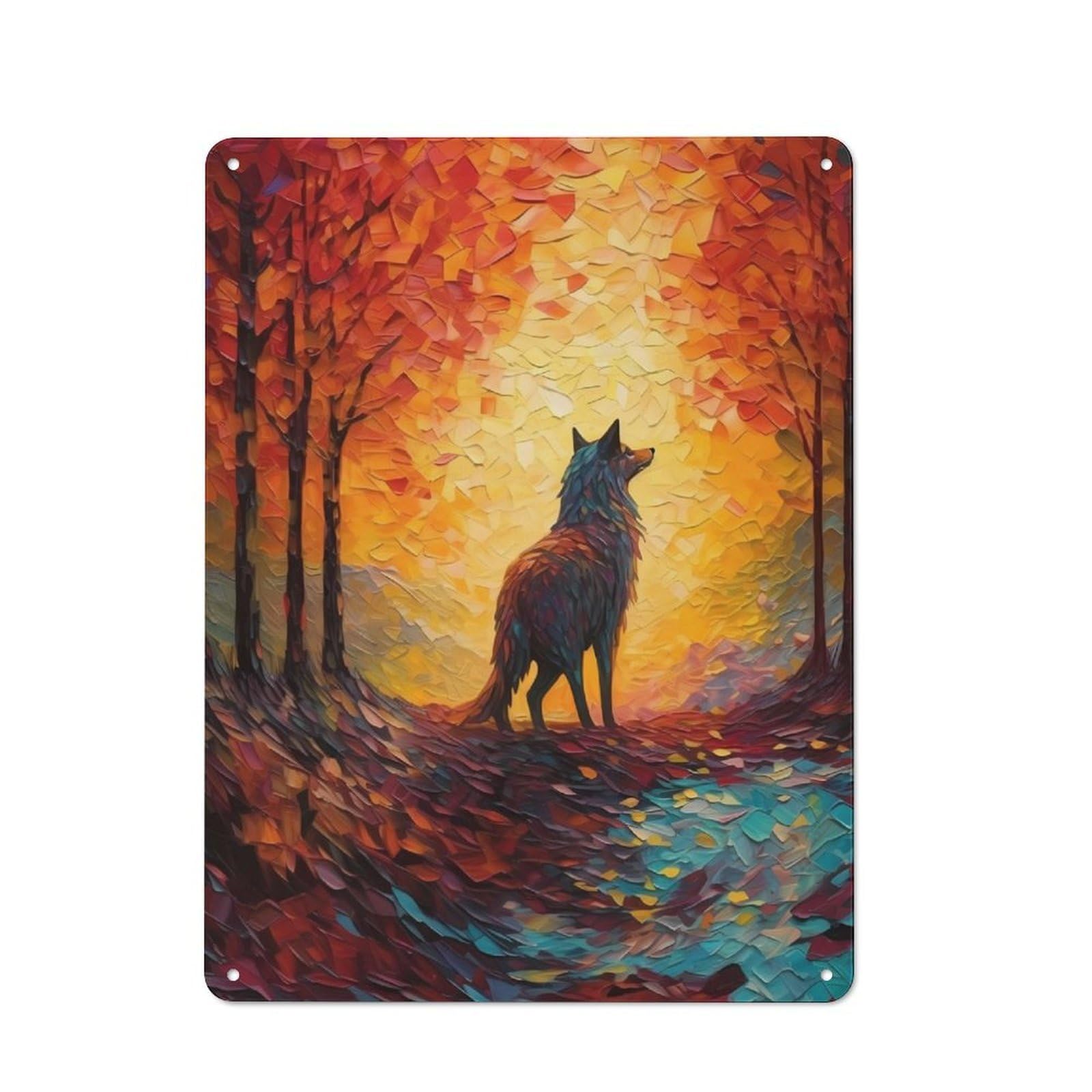 Junmoney Wolf Colorful Metal Plaque 40X30cm With For Pub Or Café, Rustic Decor, For Garage, Workshop And Man Cave Decoration