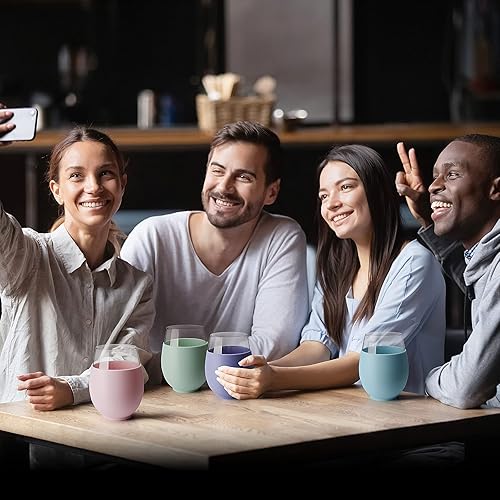 Miniatura 7 de Tronco Copa de vino de 20 onzas con funda protectora de silicona, copas de vino reutilizables sin tallo, juego de copas de cóctel, paquete de 4