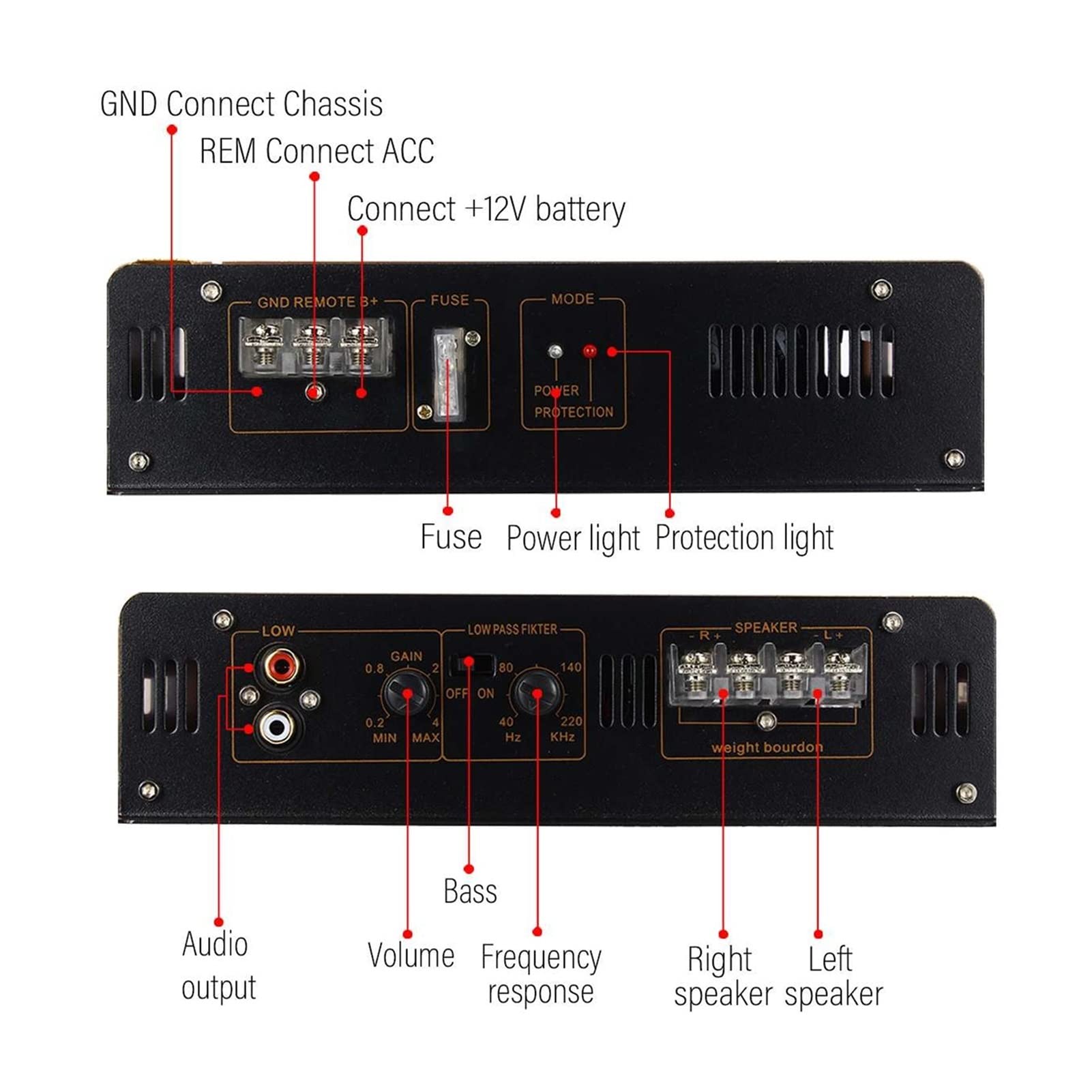 380. 0W 12V. Wzmacniacz samochodowy Multichanel Mocny samochód Audio Subwoofer aluminium Alloy Pojazd Stereo AMP Sound Wzmacniacze