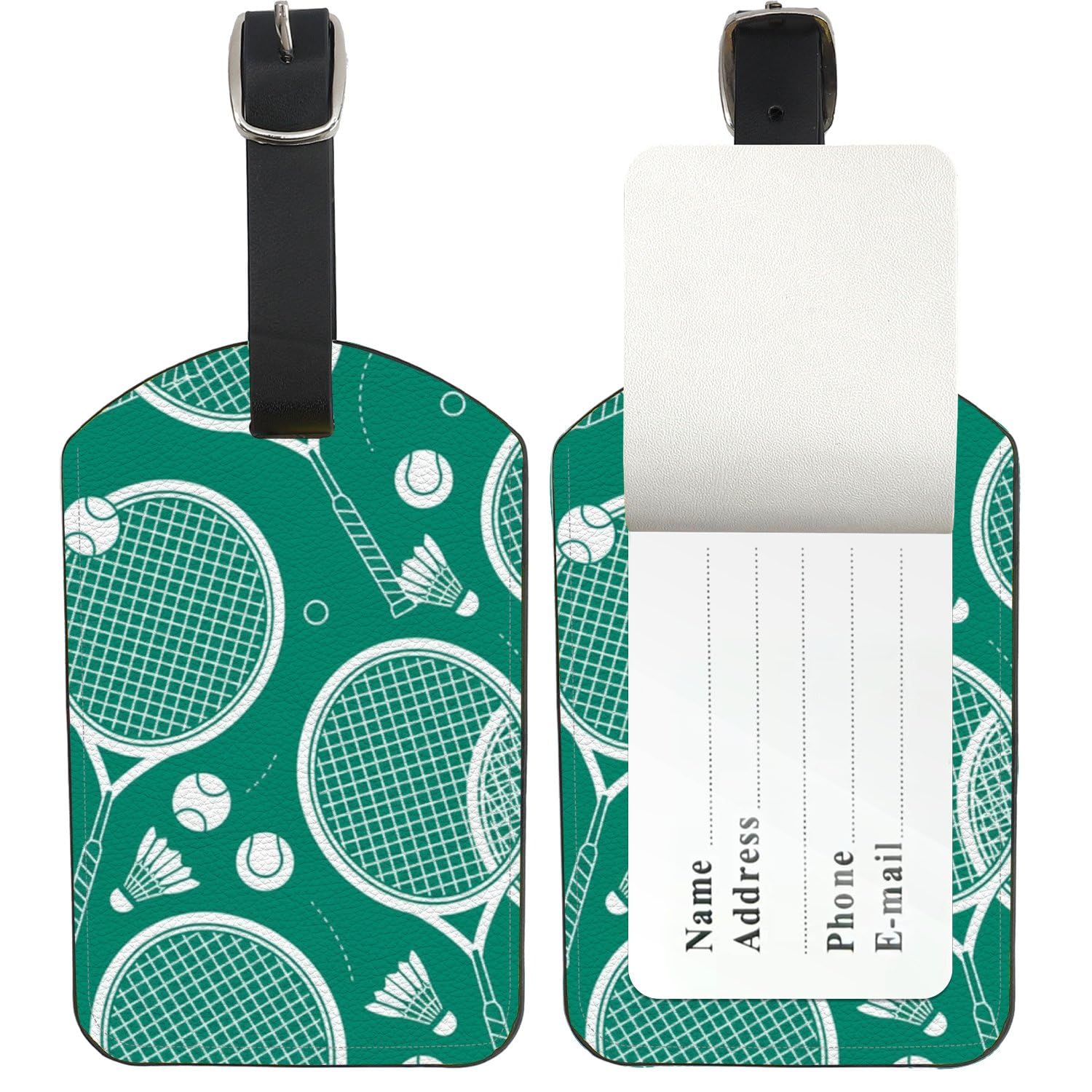 Tennis Rackets Suitcase Tags, Pu Leather Baggage Tags with Privacy Protection Cover, Luggage Tag Suitcase Bags Baggage Labels Luggage Identifier, Women Holiday Accessories, Gifts for Dad