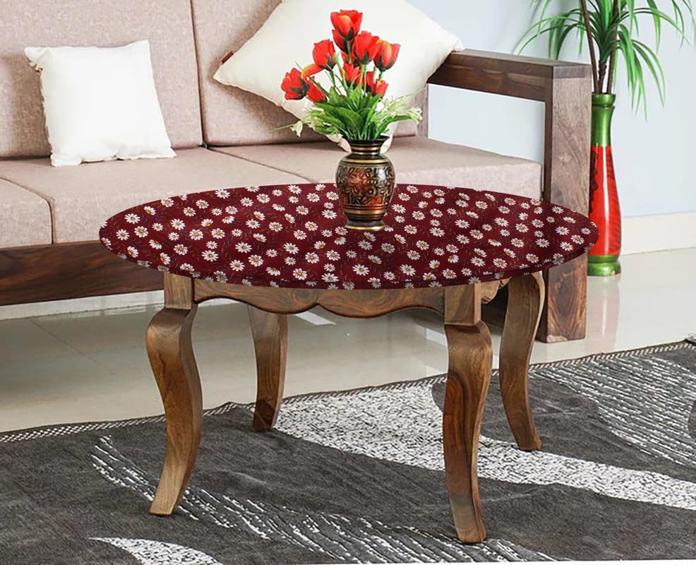 Image of The Furnishing Tree Round Elastic Fitted Center Tpoy Table Cover WxL 18x18 Inches Floral Pattern Red White