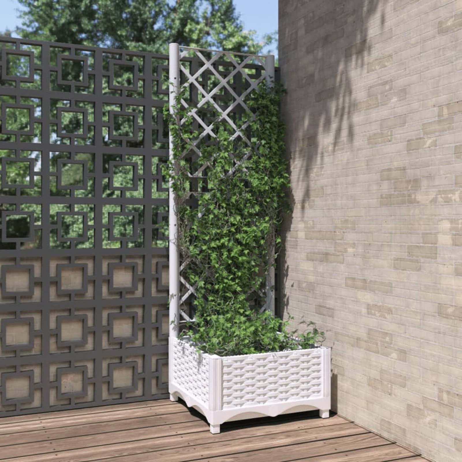 Gecheer Jardinera con Enrejado Hellbrunn | Jardinera con Celosia | Macetero con Enrejado,Maceta Planta Caja Flores Pérgola Soporte para Balcón y Jardín Decoración Blanco 40x40x121,5 cm
