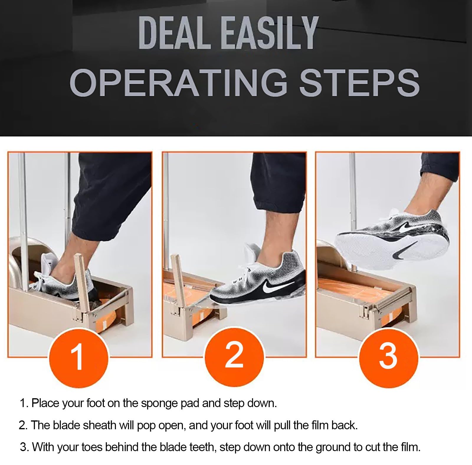 Dispensador AutomáTico de Cubrezapatos con Pedal y 3 Rollos de PelíCula - Dispensador PortáTil Para Hogar y Oficina - MáQuina de PelíCula Desechable para Calzado