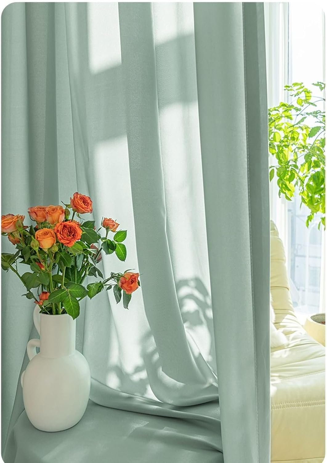 Daesar Semi Transparent Curtains 2 Panels Set 54 Inch Length, Hooks Tulle Curtains Solid Color Voile Curtains for Living Room Kitcken Window Treatment, 34x54 Inch Green